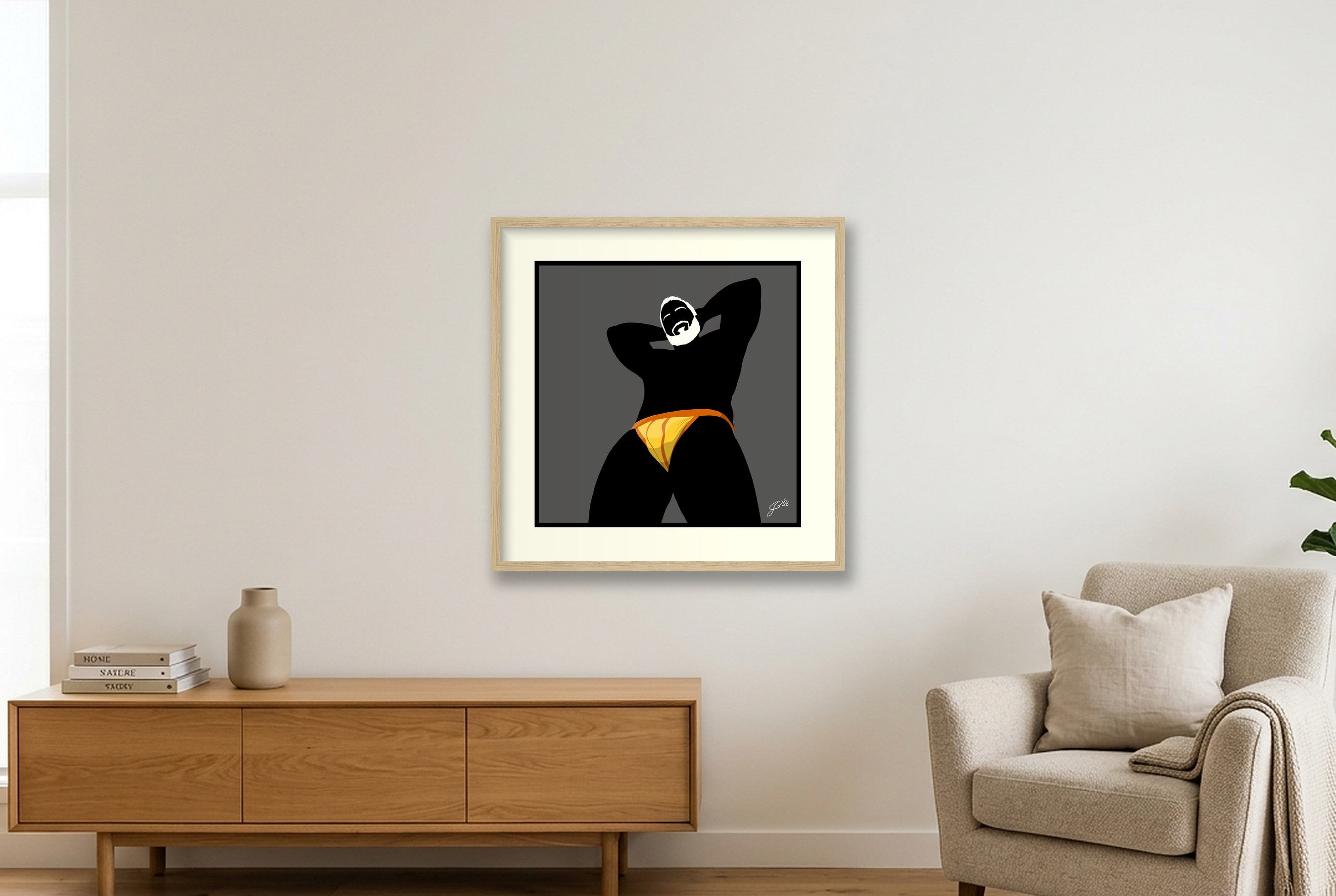 Frank - Bear flag colours Art - Grey — 50×50cm, 20×20" Oak Frame