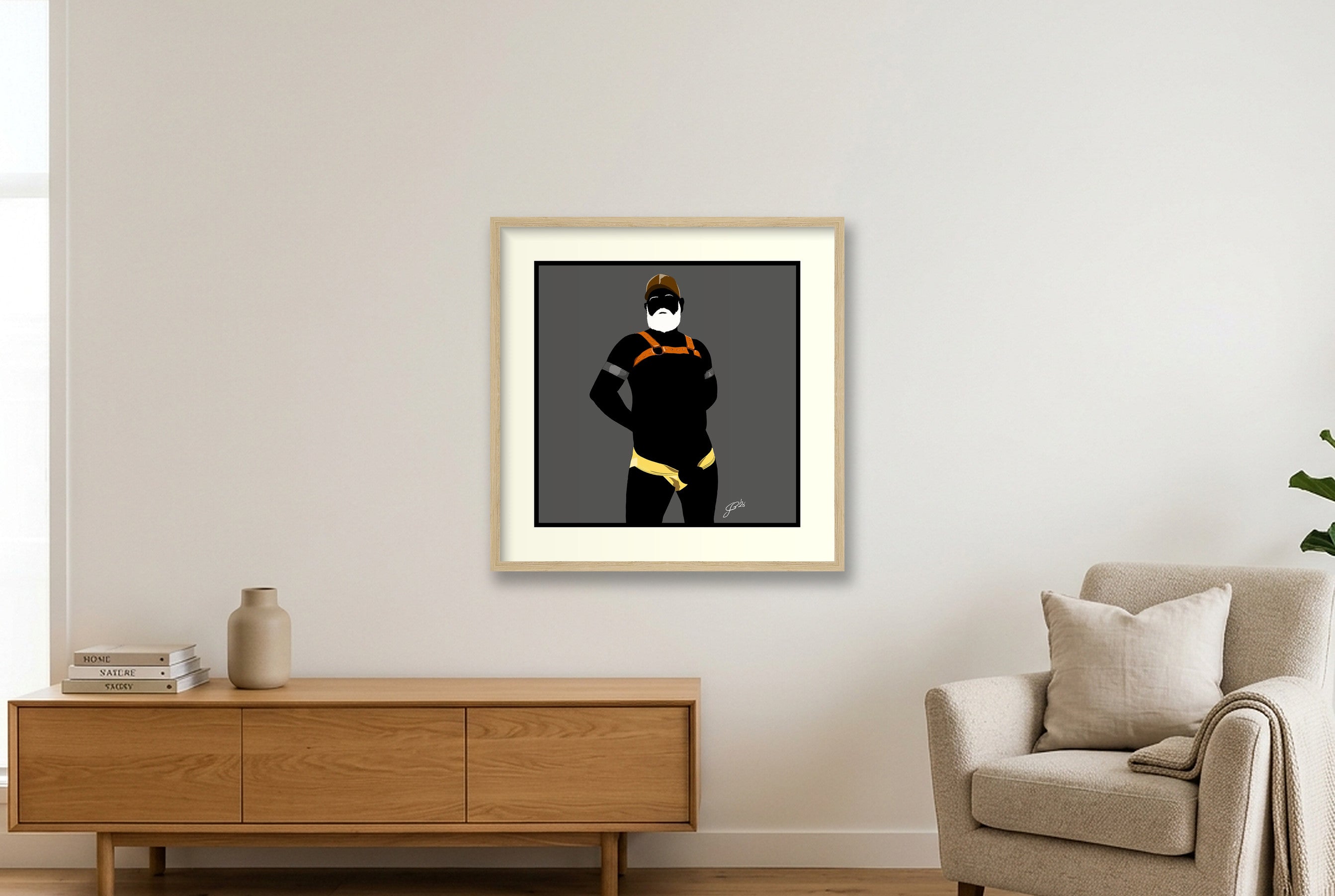 Rob - Bear flag colours Art - Grey — 50×50cm, 20×20" Oak Frame