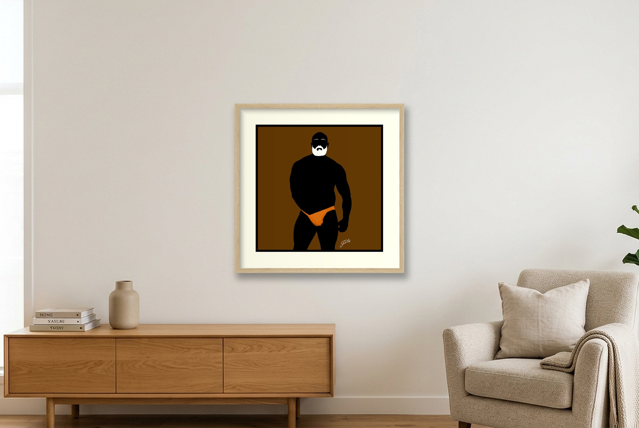 Rex - Bear flag colours Art - Brown — 50×50cm, 20×20" Oak Frame