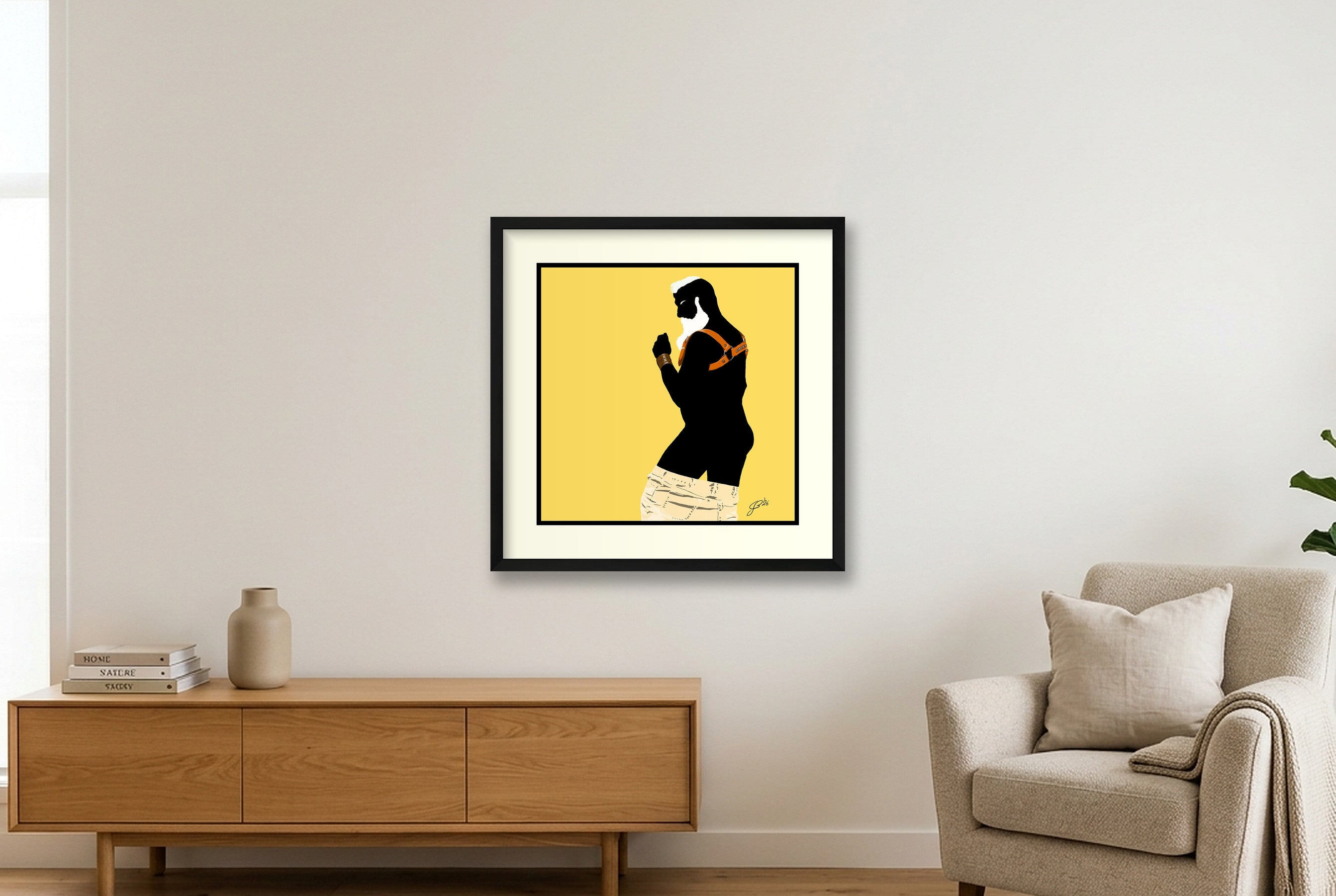 Bruce - Bear flag colours Art - Yellow — 50×50cm, 20×20" Black Frame
