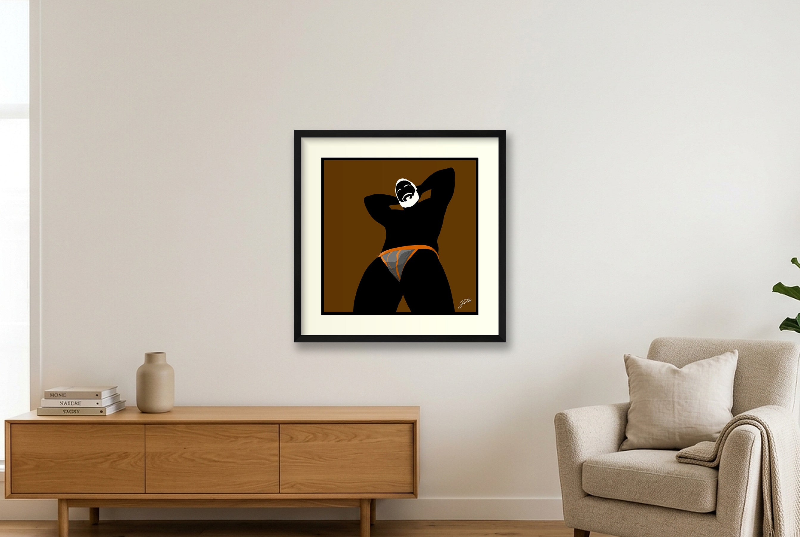 Frank - Bear flag colours Art - Brown — 50×50cm, 20×20" Black Frame