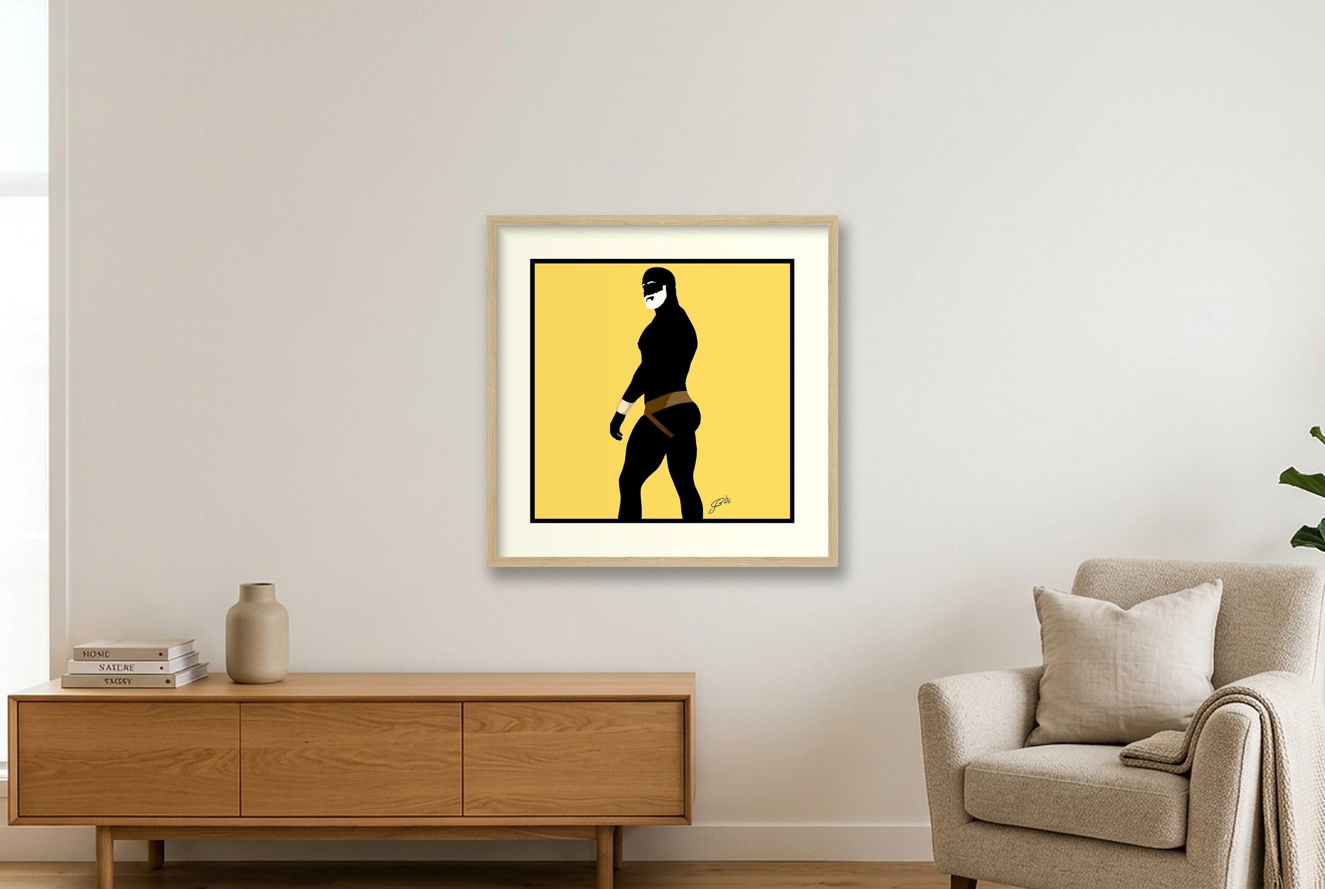 Scott - Bear flag colours Art - Yellow — 50×50cm, 20×20" Oak Frame