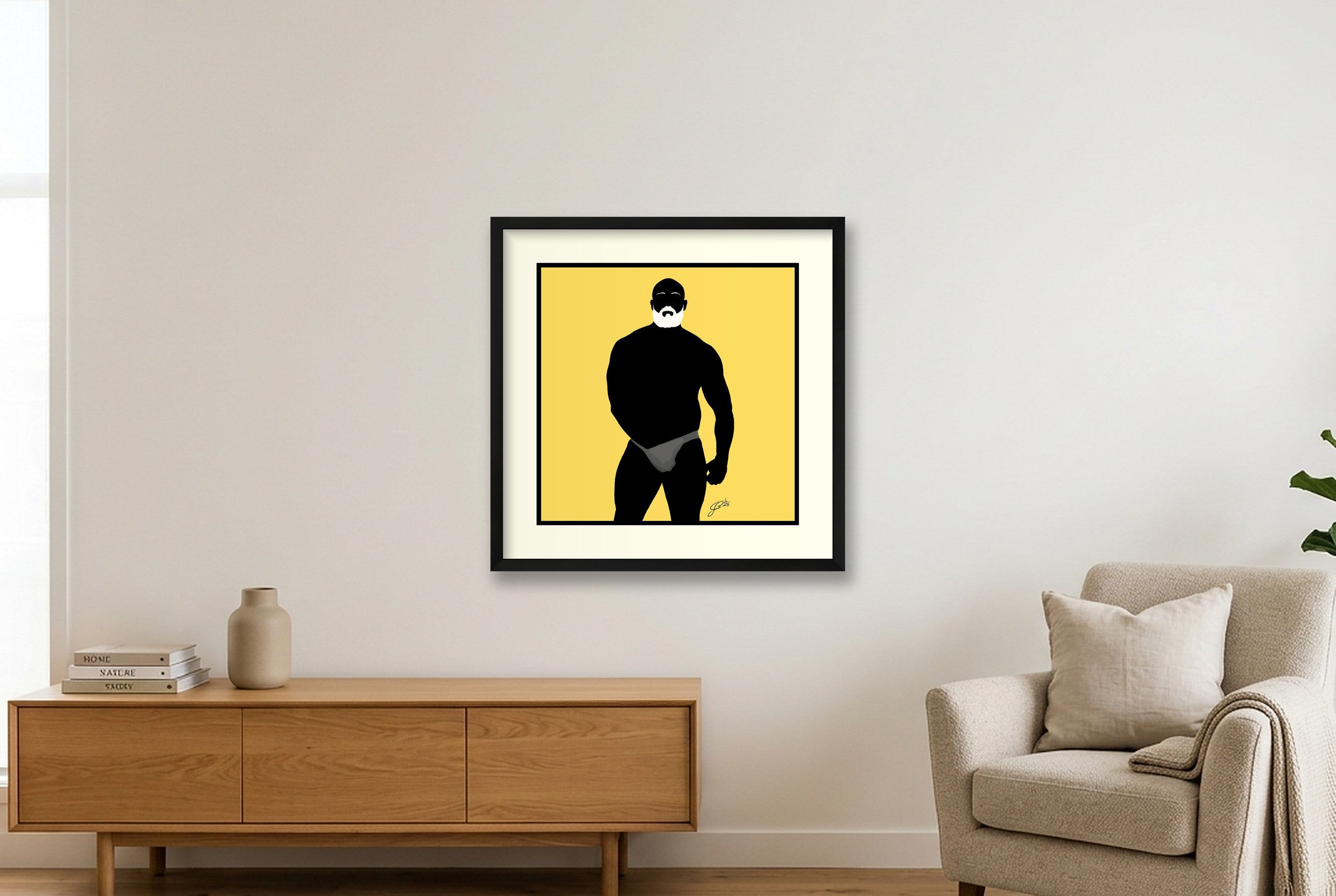 Rex - Bear flag colours Art - Yellow — 50×50cm, 20×20" Black Frame