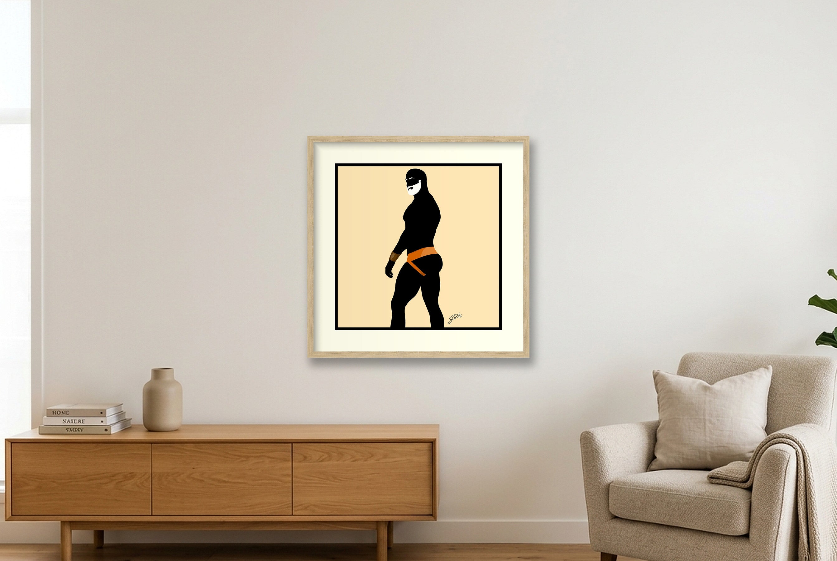 Scott - Bear flag colours Art - Cream — 50×50cm, 20×20" Oak Frame