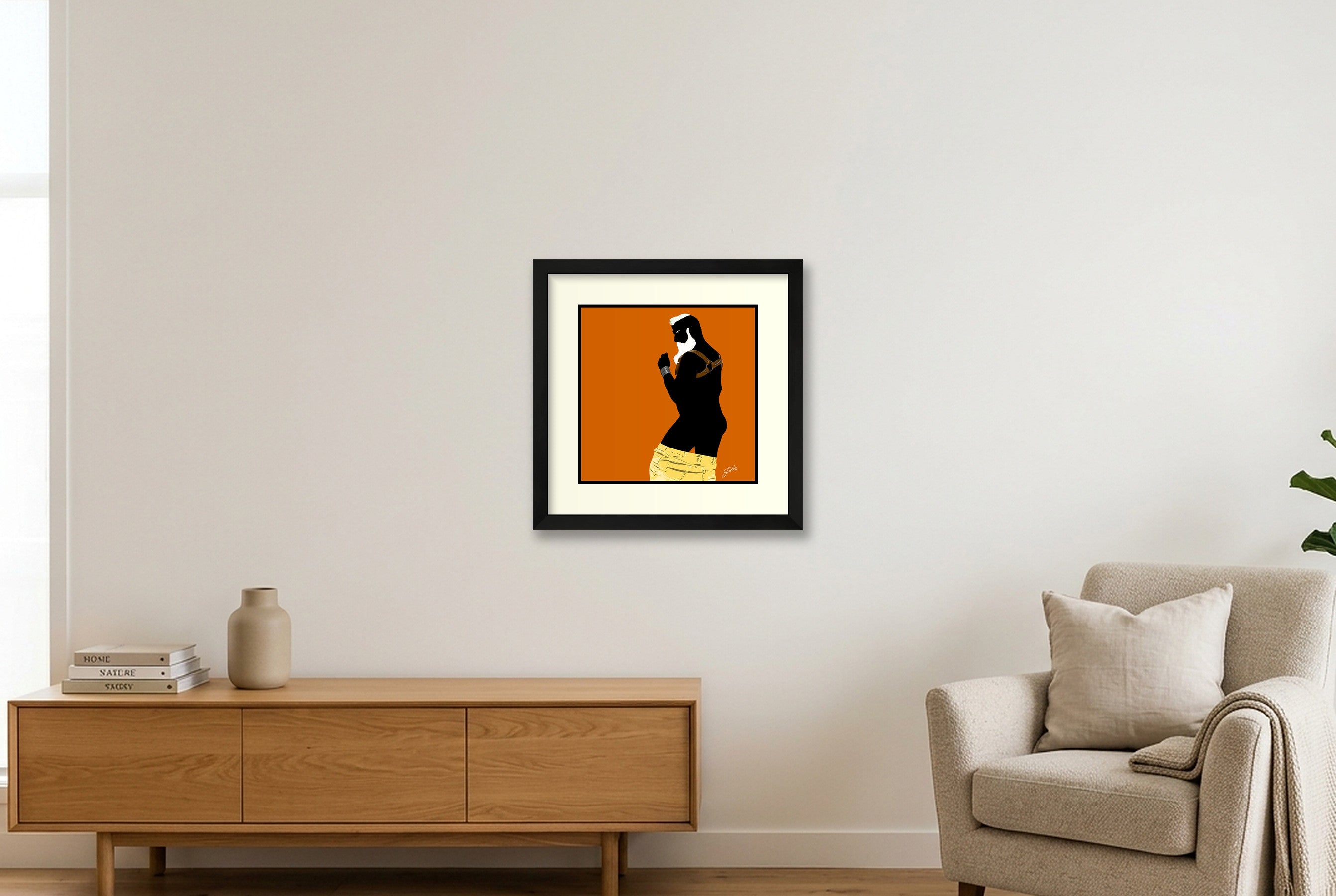 Bruce - Bear flag colours Art - Orange — 30×30cm, 12×12" Black Frame