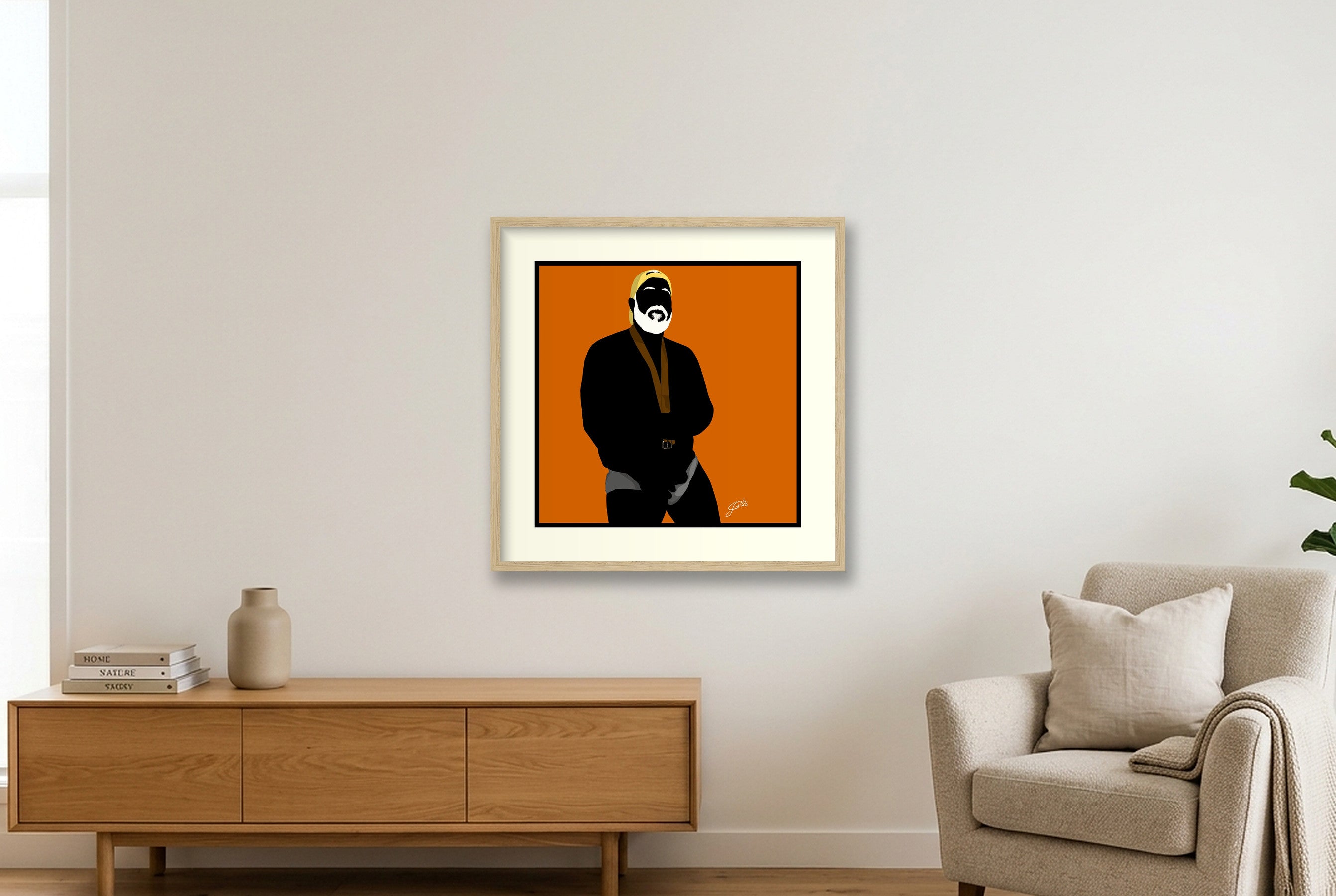 Raul - Bear flag colours Art - Orange — 50×50cm, 20×20" Oak Frame
