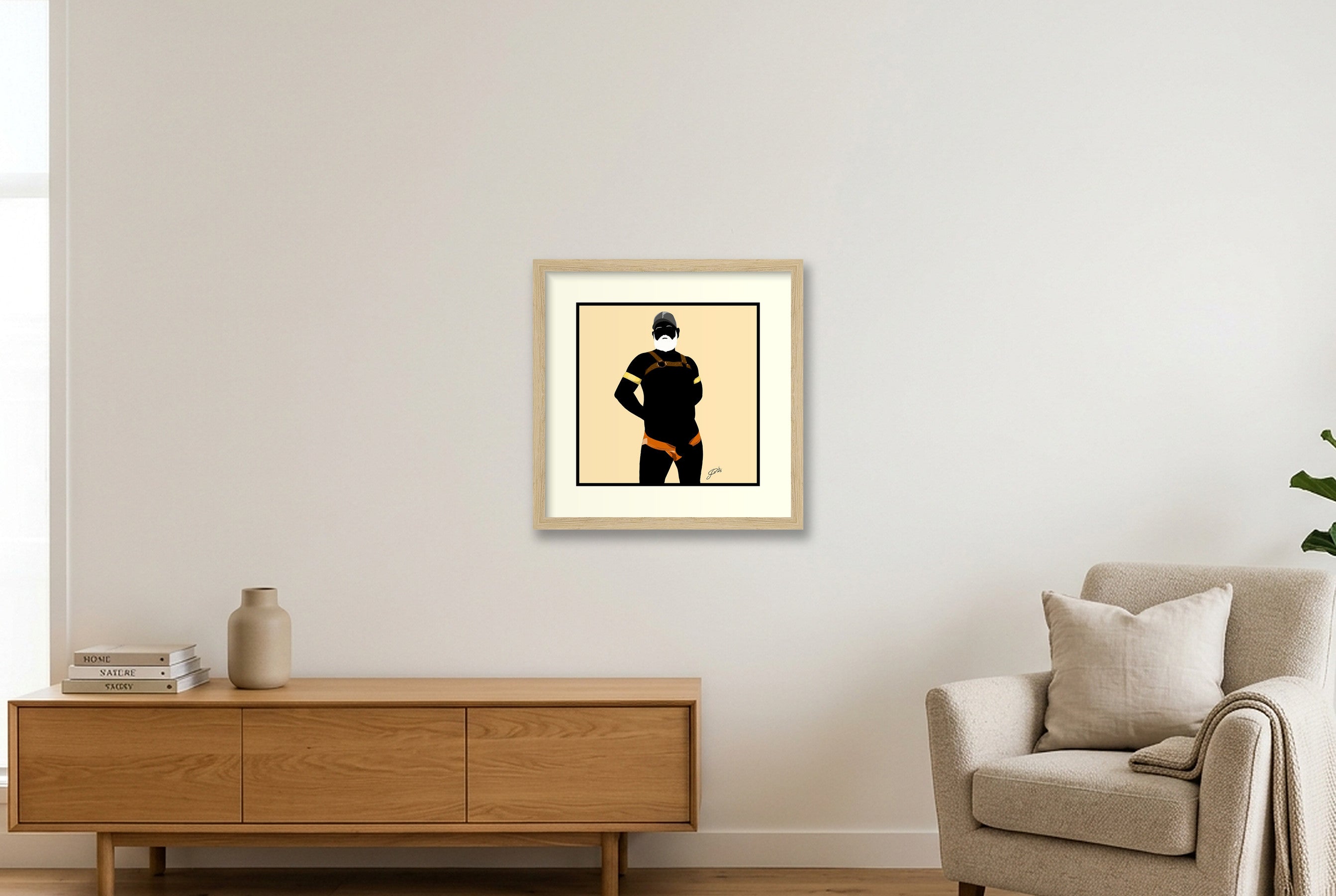 Rob - Bear flag colours Art - Cream — 30×30cm, 12×12" Oak Frame