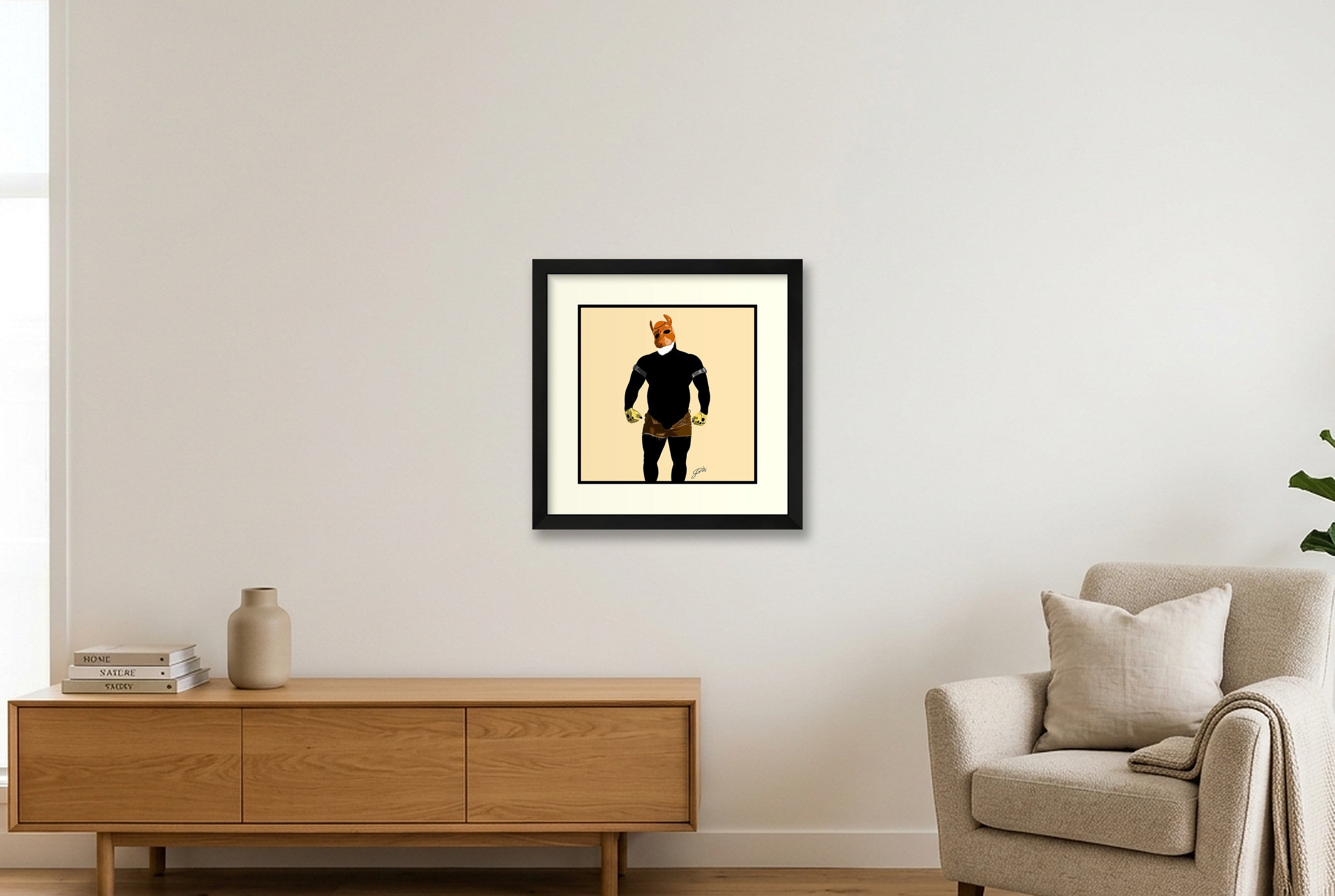 Buck - Bear flag colours Art - Cream — 30×30cm, 12×12" Black Frame