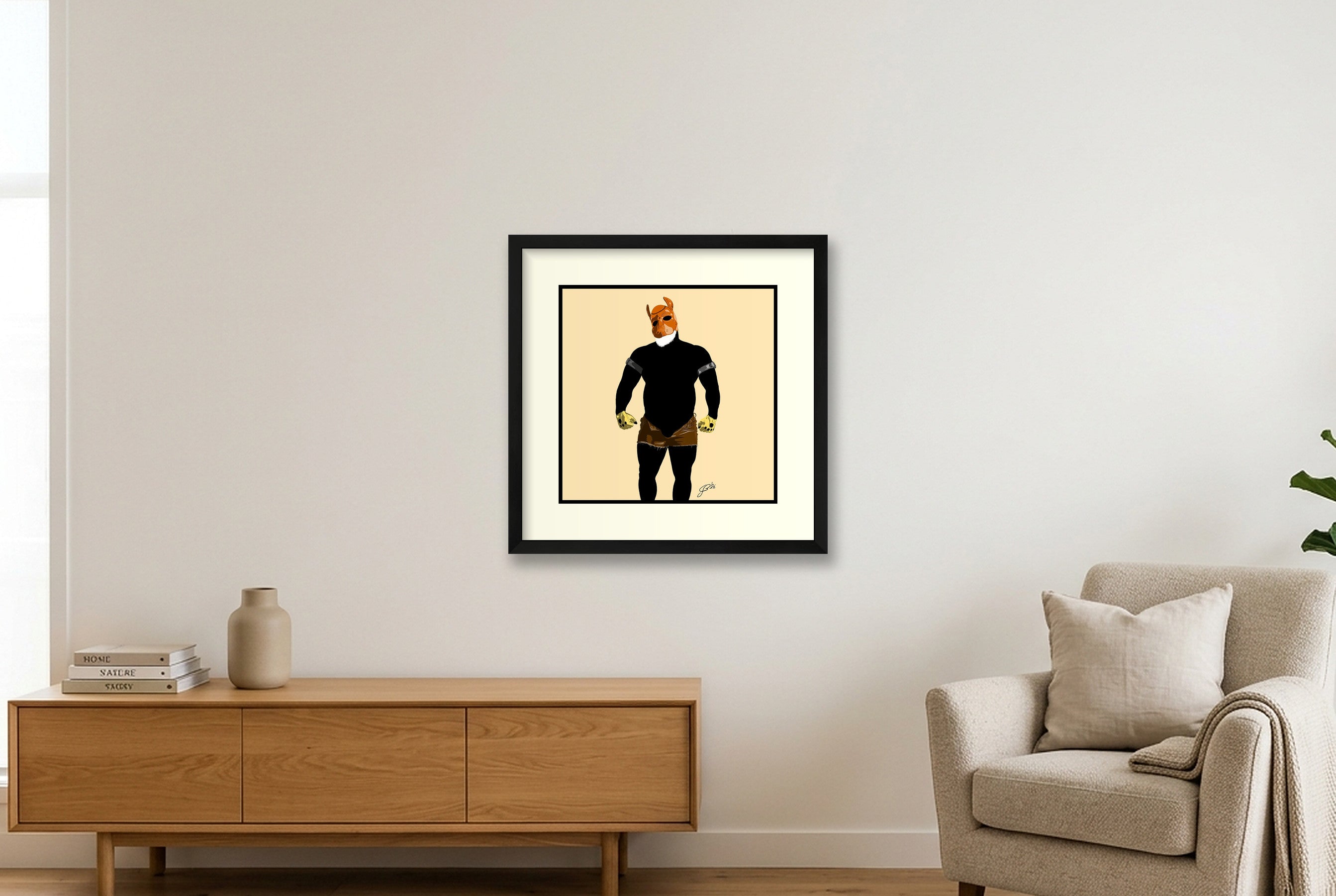 Buck - Bear flag colours Art - Cream — 40×40cm, 16×16" Black Frame