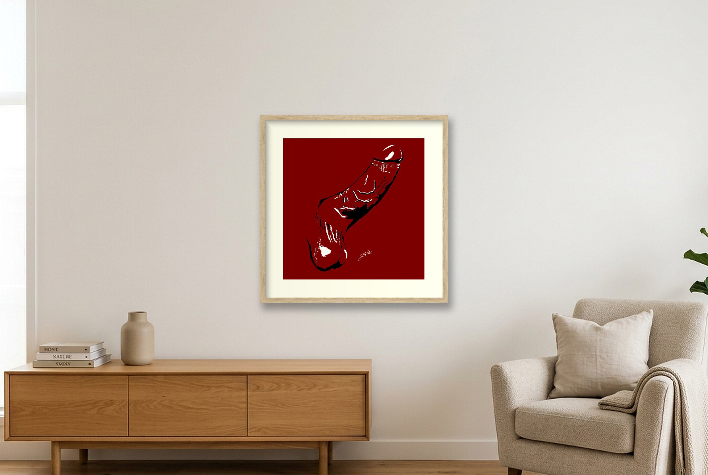 Ralph’s Dick Pic — 50×50cm, 20×20" Oak Frame