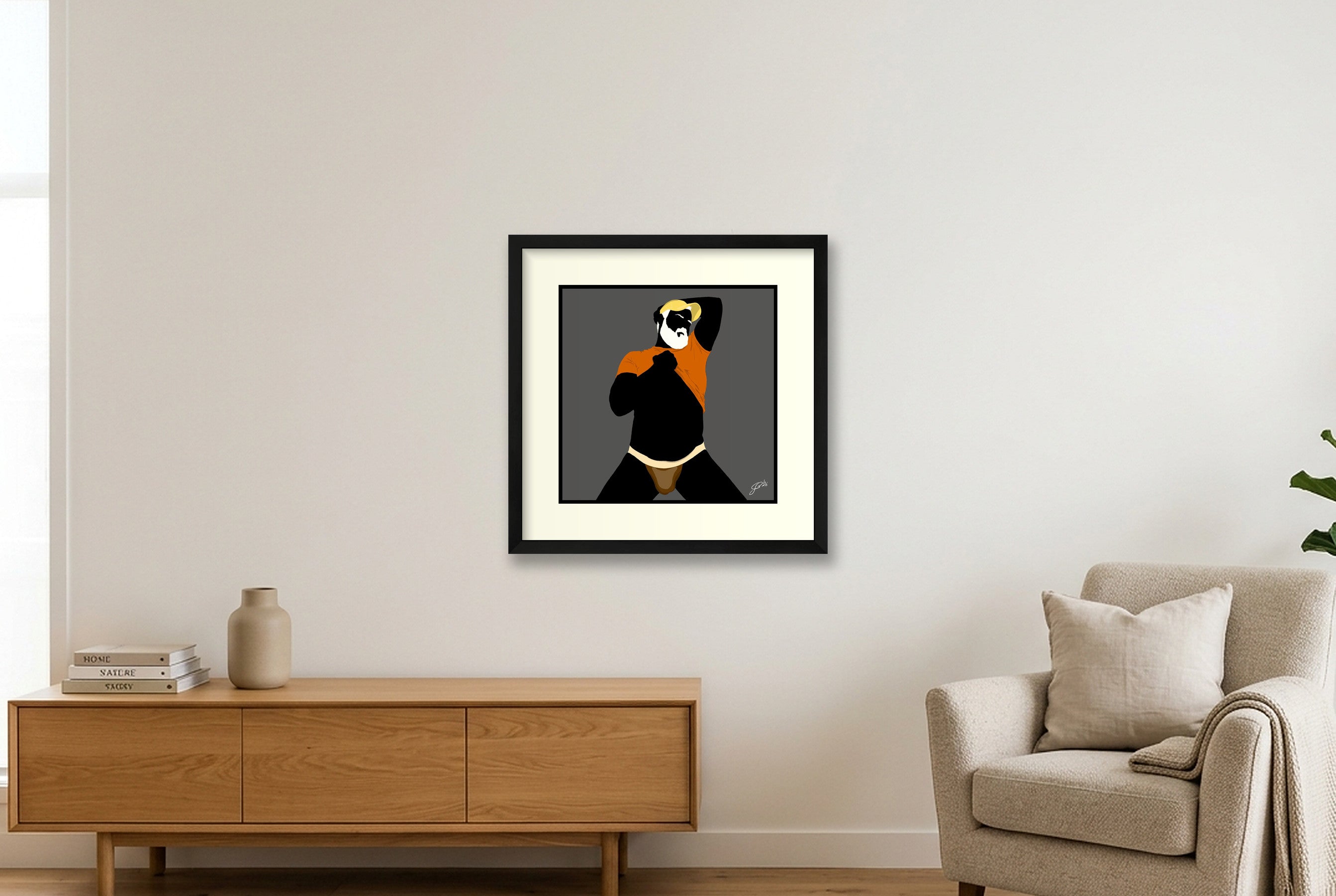 Ben - Bear flag colours Art - Grey — 40×40cm, 16×16" Black Frame