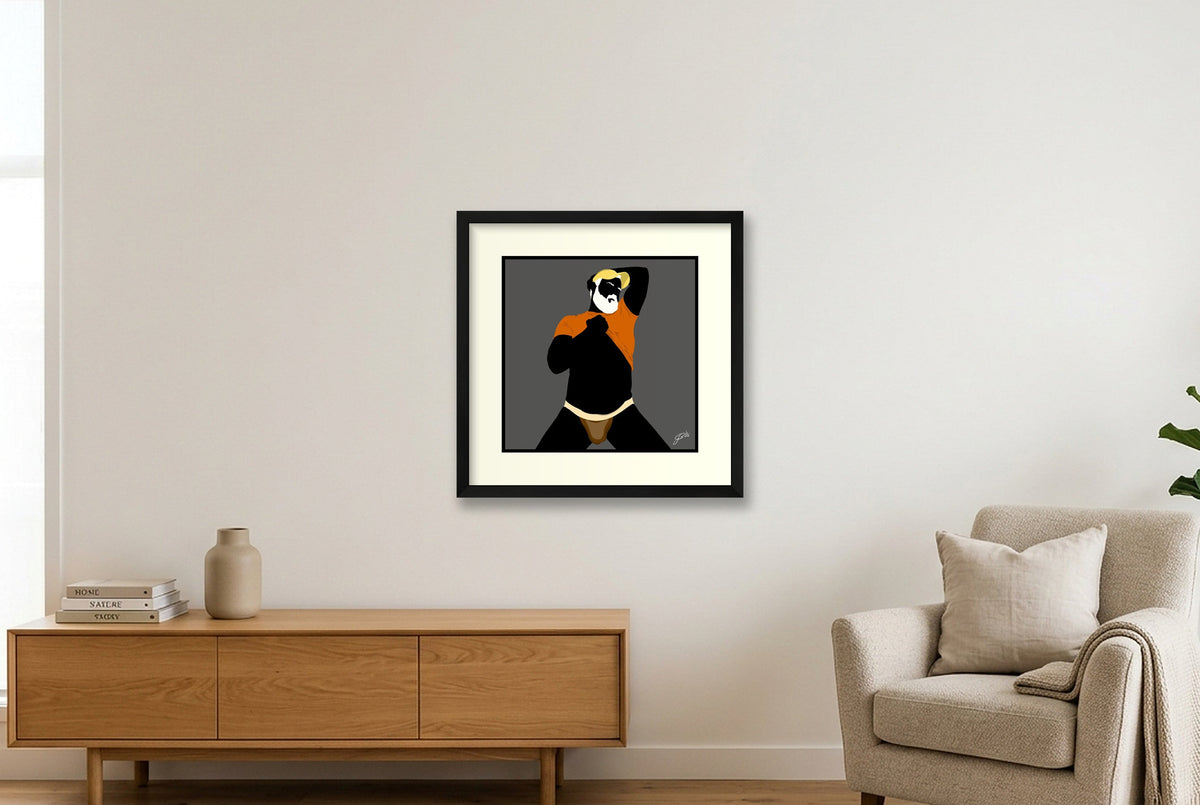 Ben - Bear flag colours Art - Grey — 40×40cm, 16×16" Black Frame