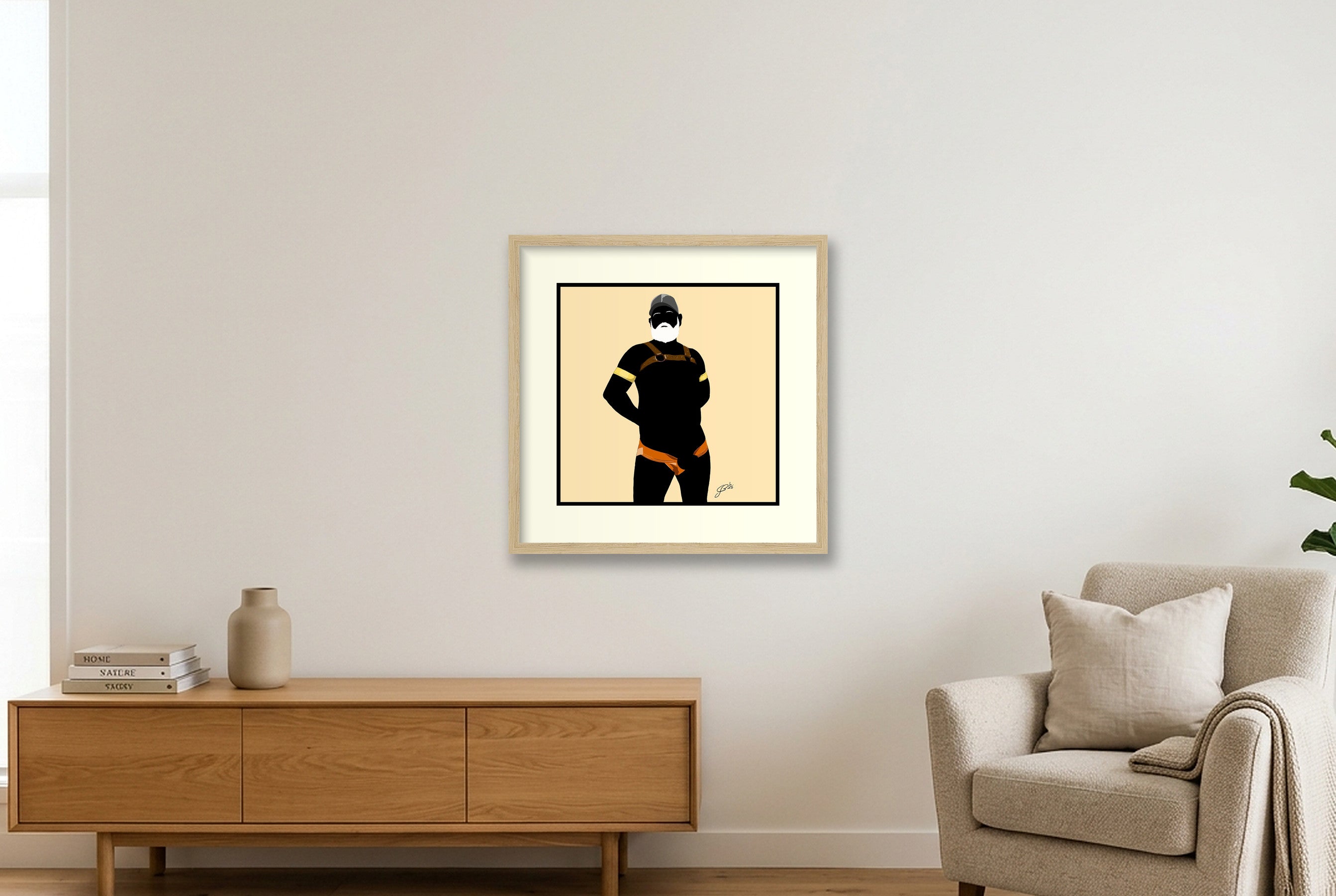 Rob - Bear flag colours Art - Cream — 40×40cm, 16×16" Oak Frame