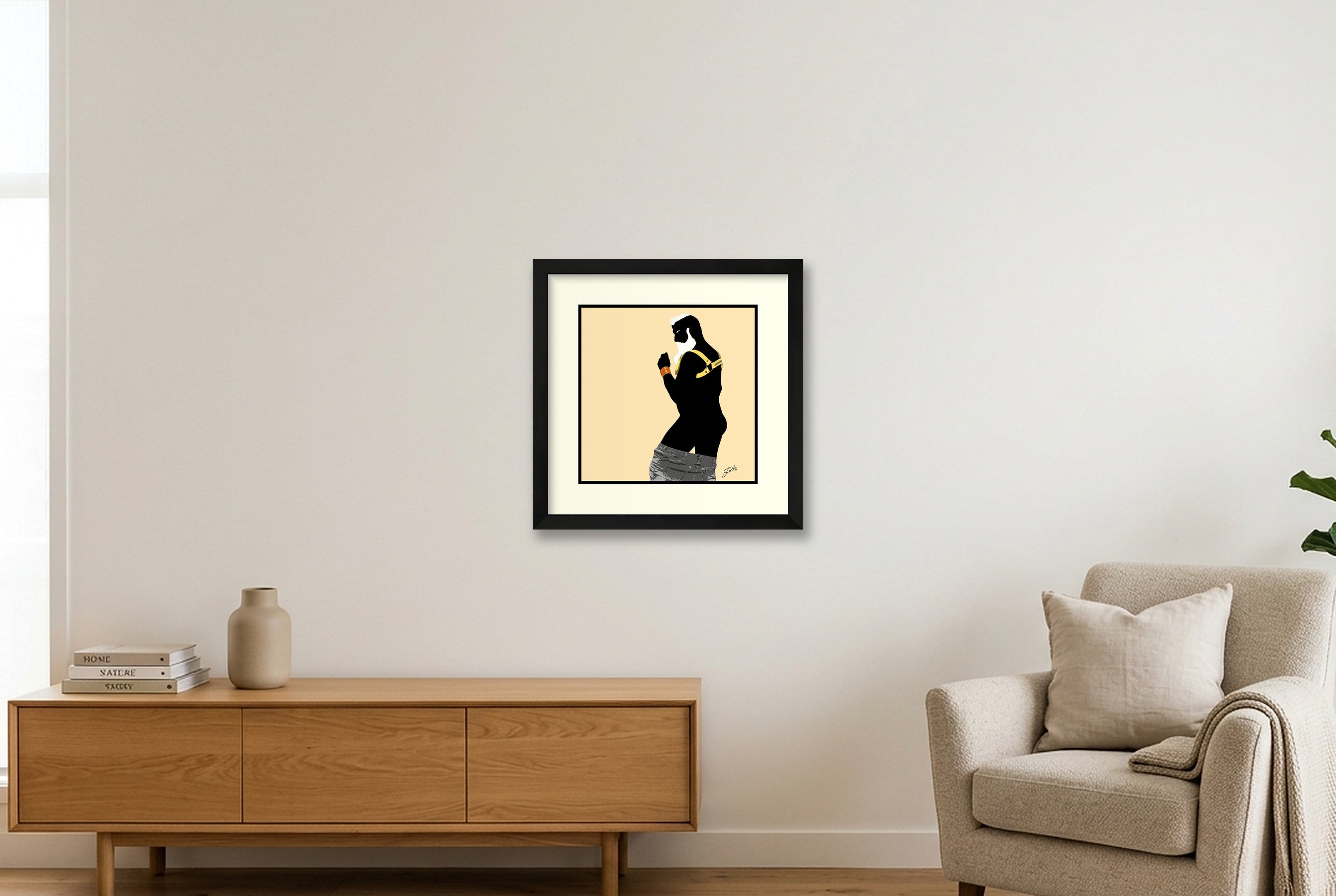 Bruce - Bear flag colours Art - Cream — 30×30cm, 12×12" Black Frame