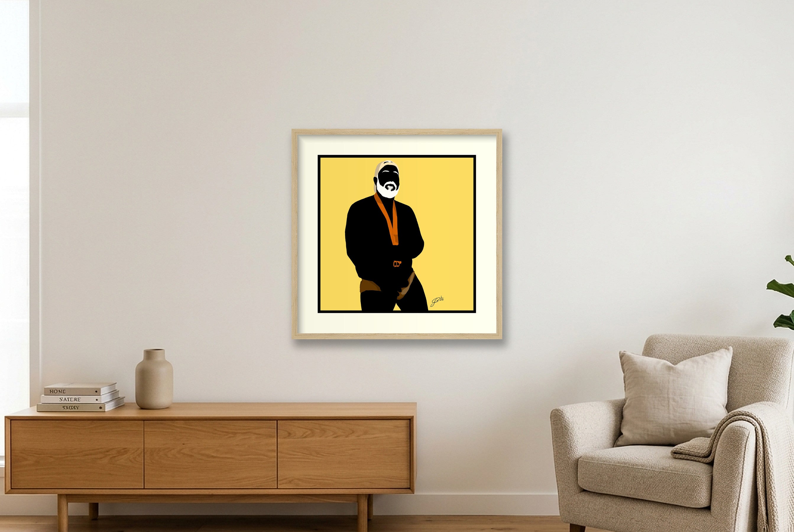 Raul - Bear flag colours Art - Yellow — 50×50cm, 20×20" Oak Frame