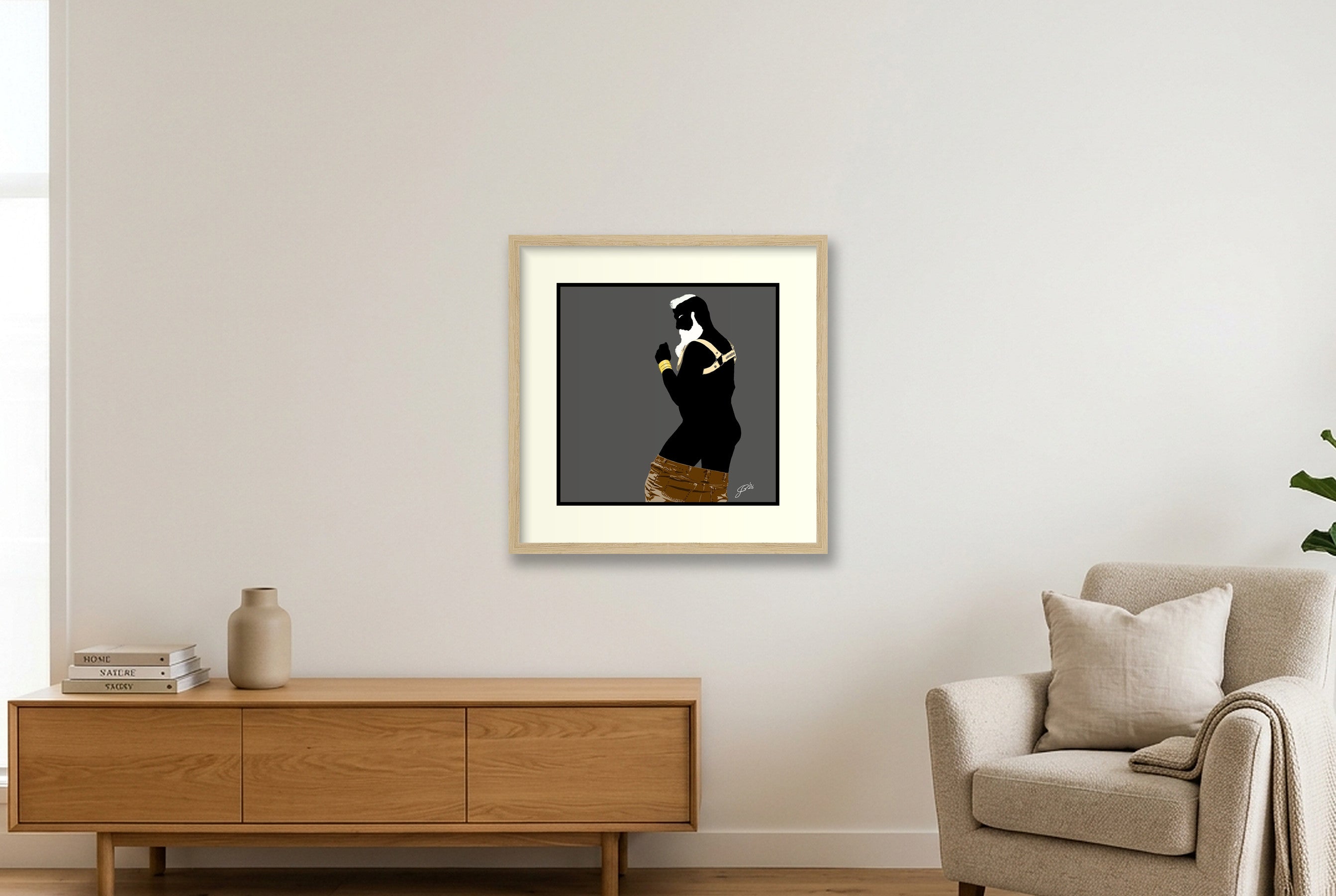 Bruce - Bear flag colours Art - Grey — 40×40cm, 16×16" Oak Frame