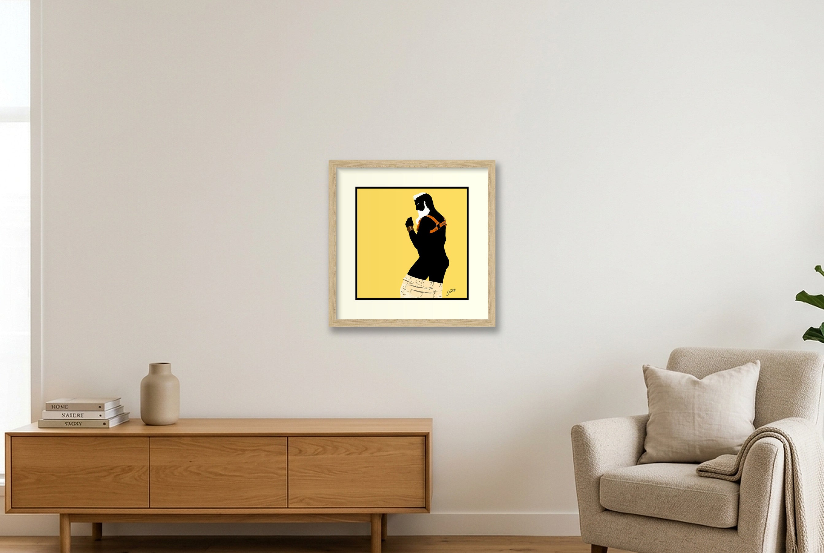 Bruce - Bear flag colours Art - Yellow — 30×30cm, 12×12" Oak Frame