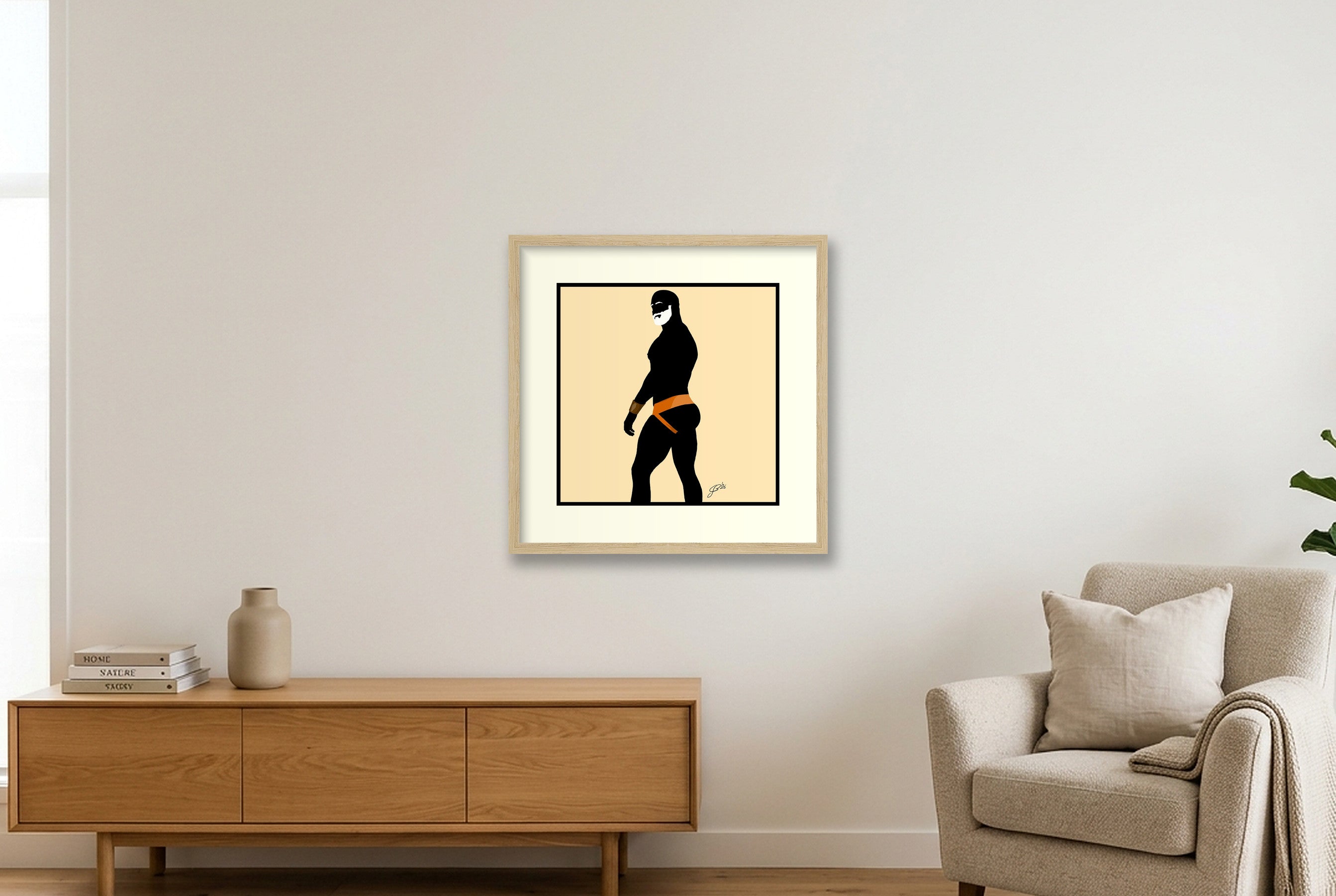 Scott - Bear flag colours Art - Cream — 40×40cm, 16×16" Oak Frame