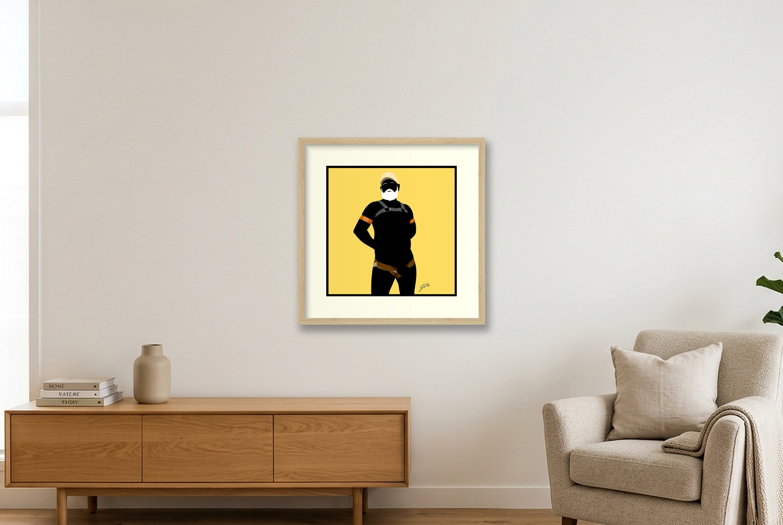 Rob - Bear flag colours Art - Yellow — 40×40cm, 16×16" Oak Frame