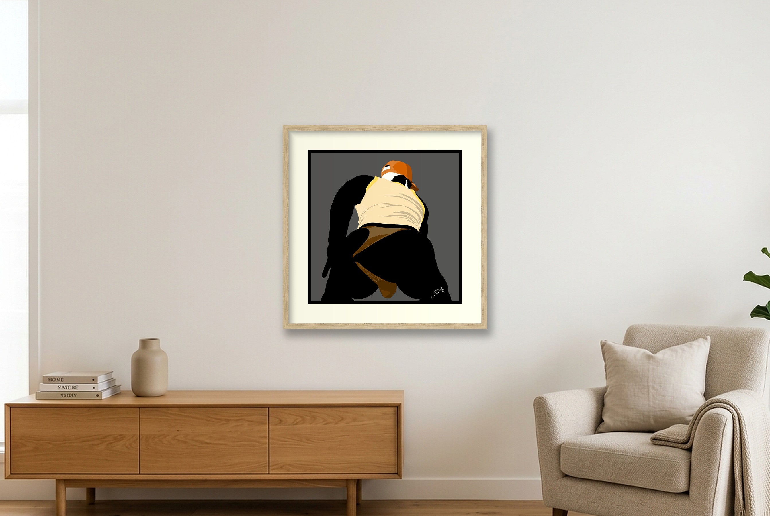 Tom - Bear flag colours Art - Grey — 50×50cm, 20×20" Oak Frame