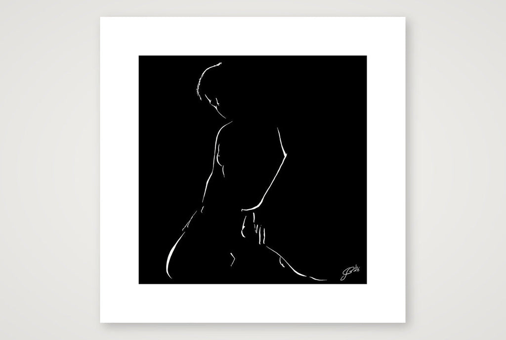 Kneeling Nathan “Negative space Bear” — 30×30cm, 12×12" Print only