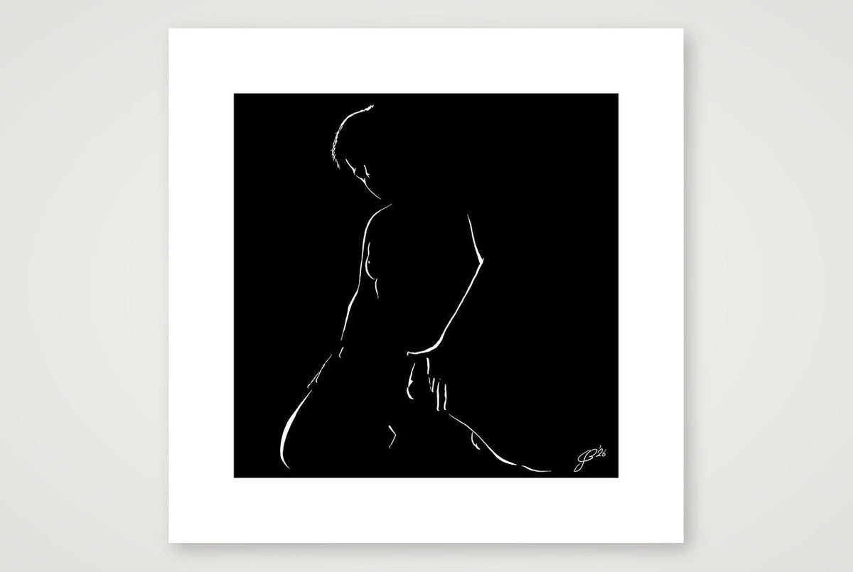 Kneeling Nathan “Negative space Bear” — 30×30cm, 12×12" Print only