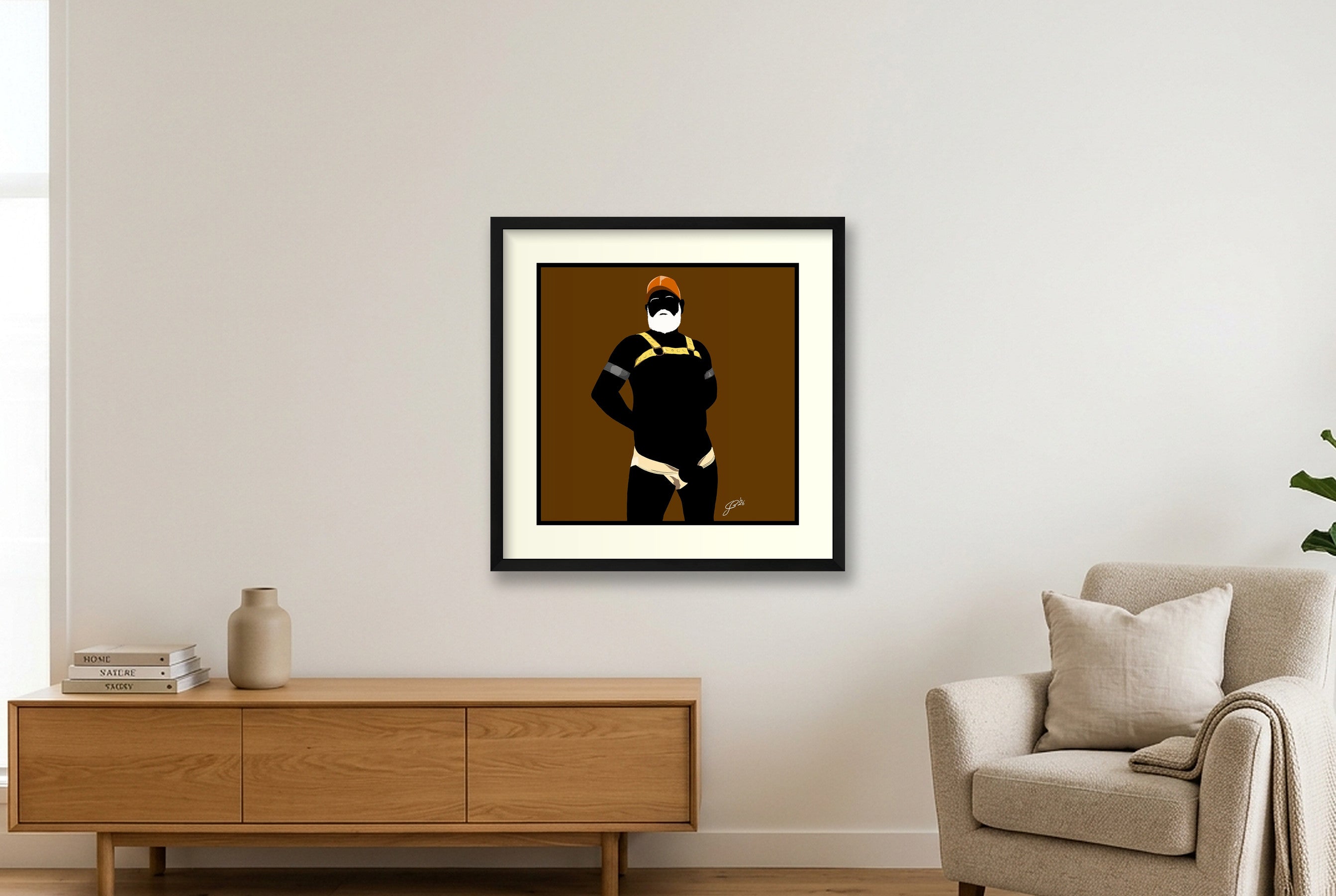 Rob - Bear flag colours Art - Brown — 50×50cm, 20×20" Black Frame