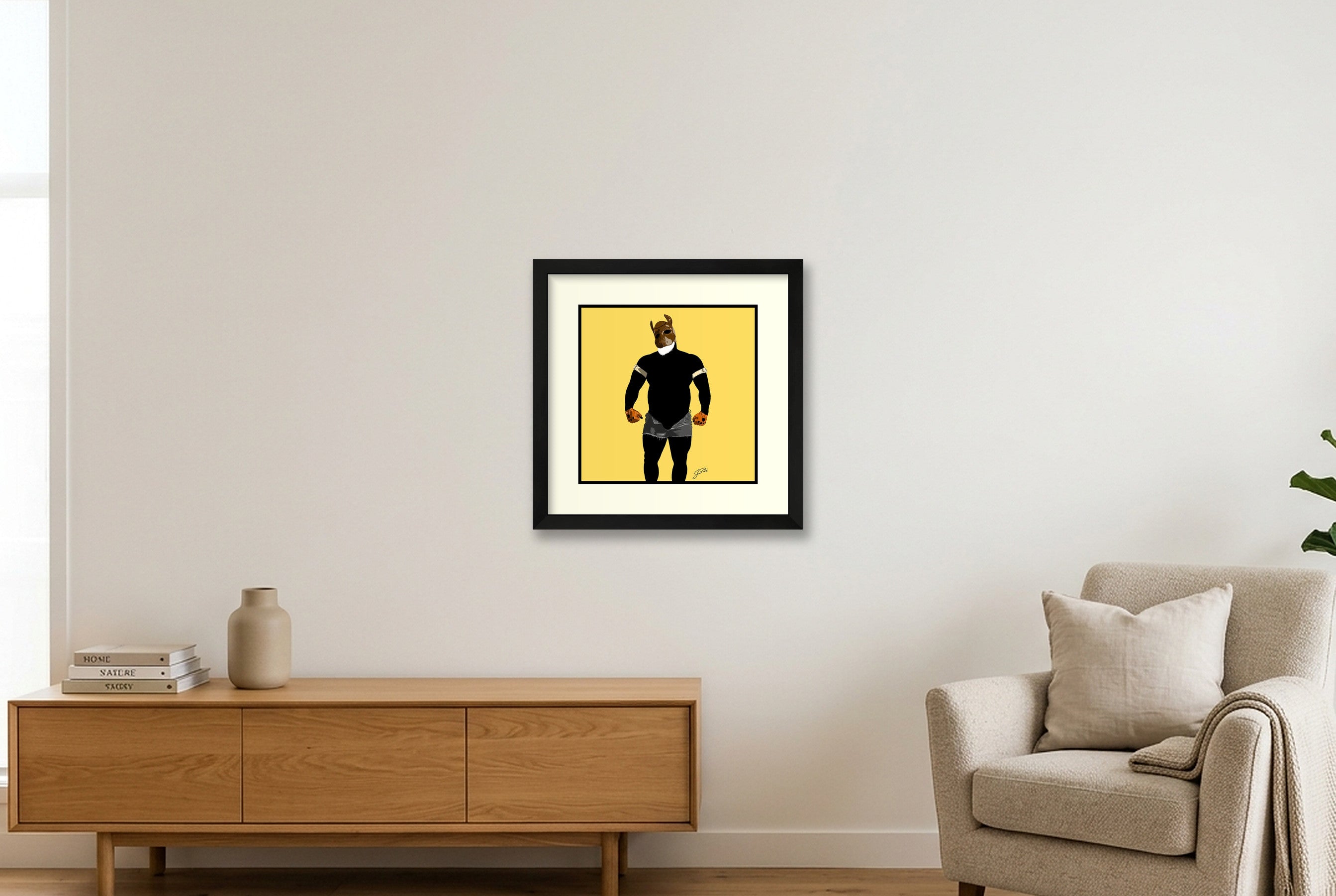 Buck - Bear flag colours Art - Yellow — 30×30cm, 12×12" Black Frame