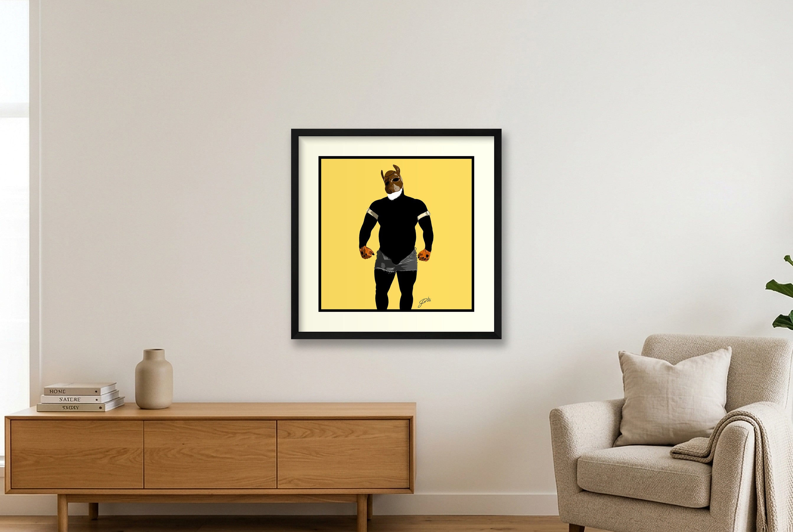 Buck - Bear flag colours Art - Yellow — 50×50cm, 20×20" Black Frame