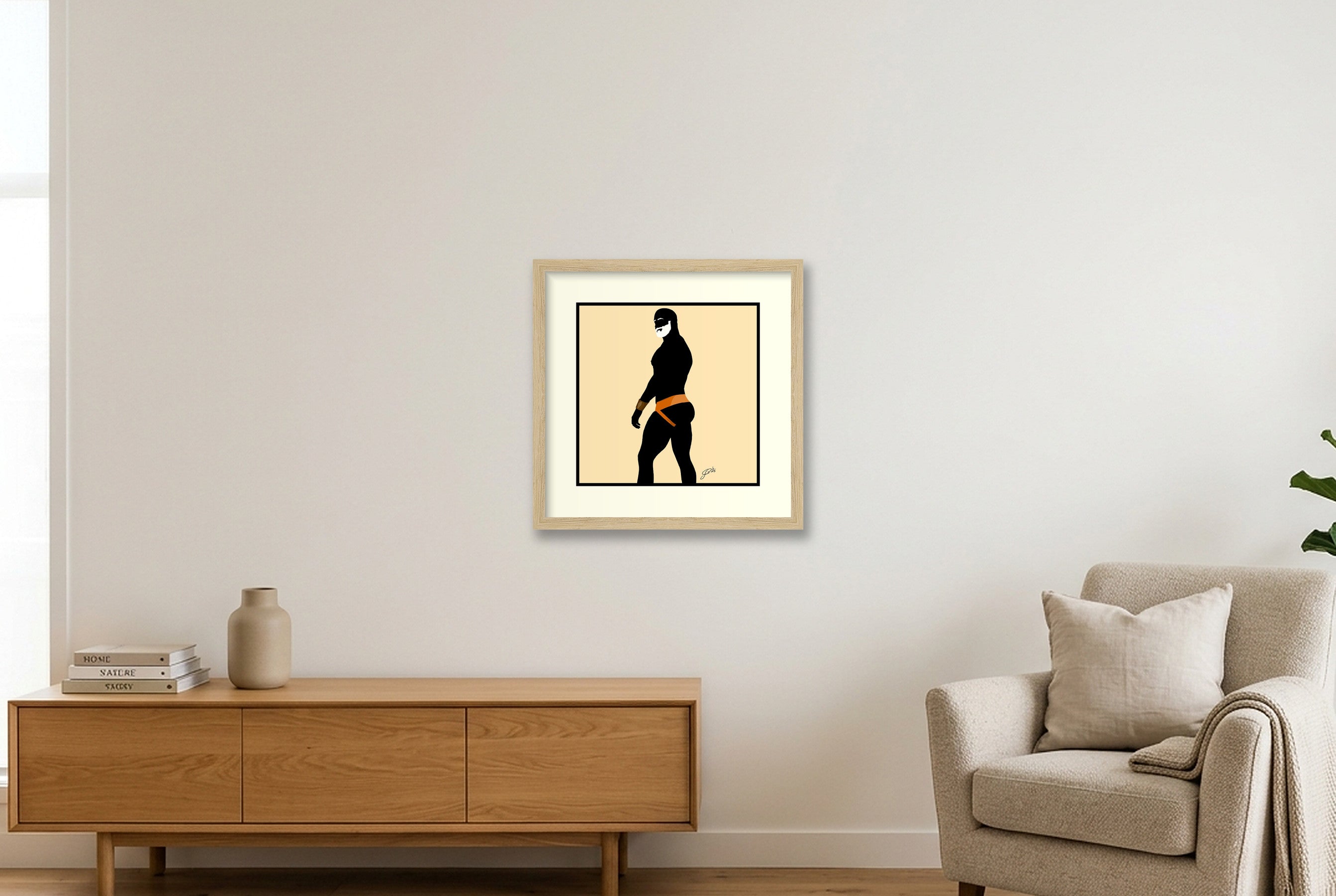 Scott - Bear flag colours Art - Cream — 30×30cm, 12×12" Oak Frame