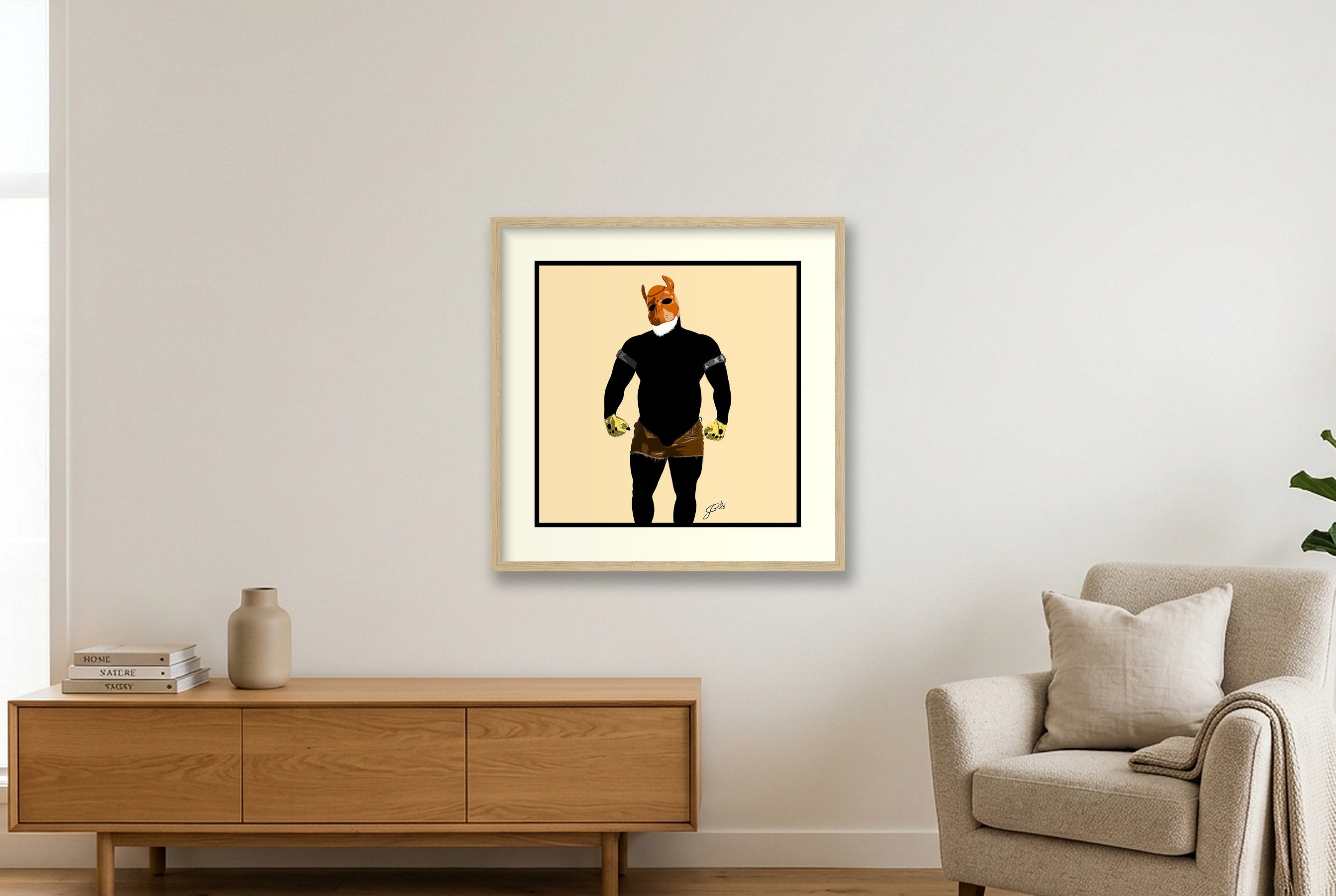 Buck - Bear flag colours Art - Cream — 50×50cm, 20×20" Oak Frame