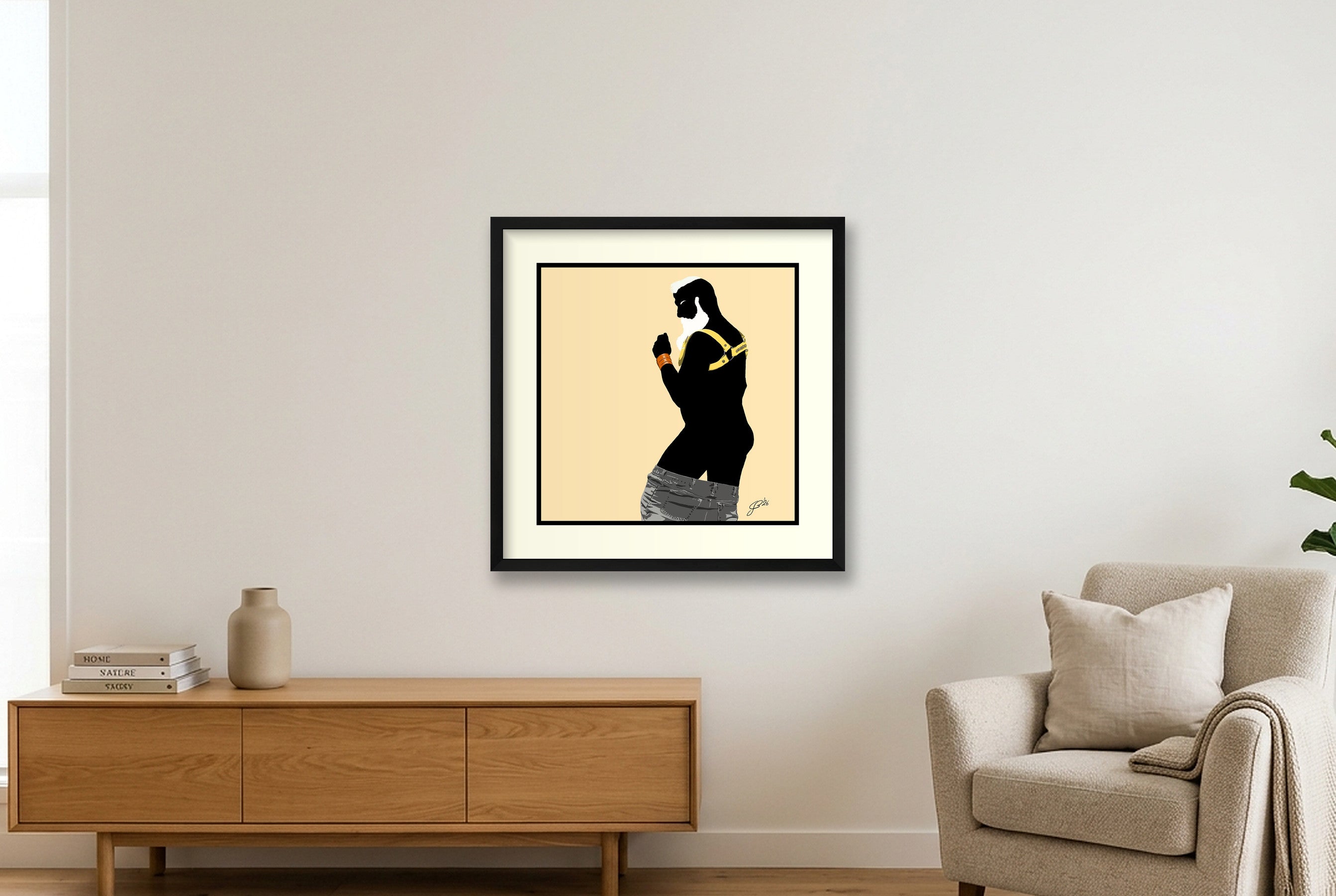 Bruce - Bear flag colours Art - Cream — 50×50cm, 20×20" Black Frame