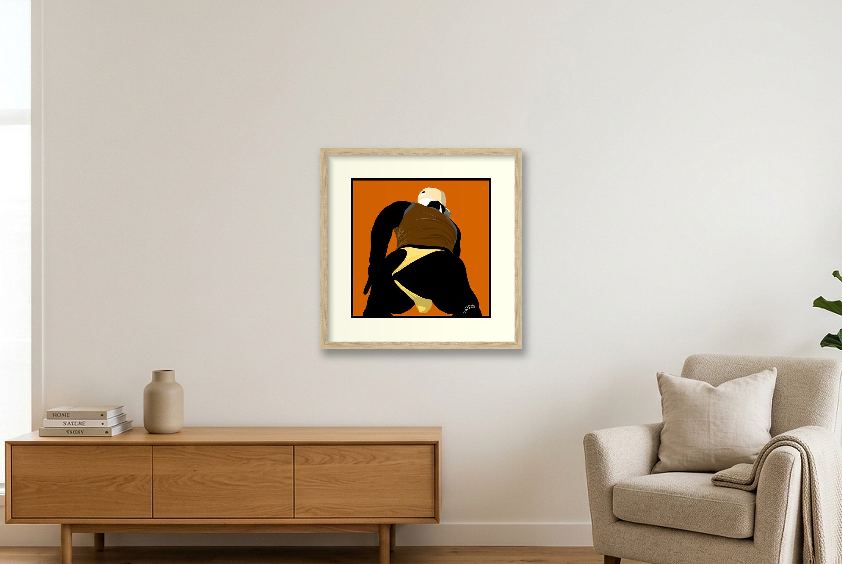 Tom - Bear flag colours Art - Orange — 40×40cm, 16×16" Oak Frame
