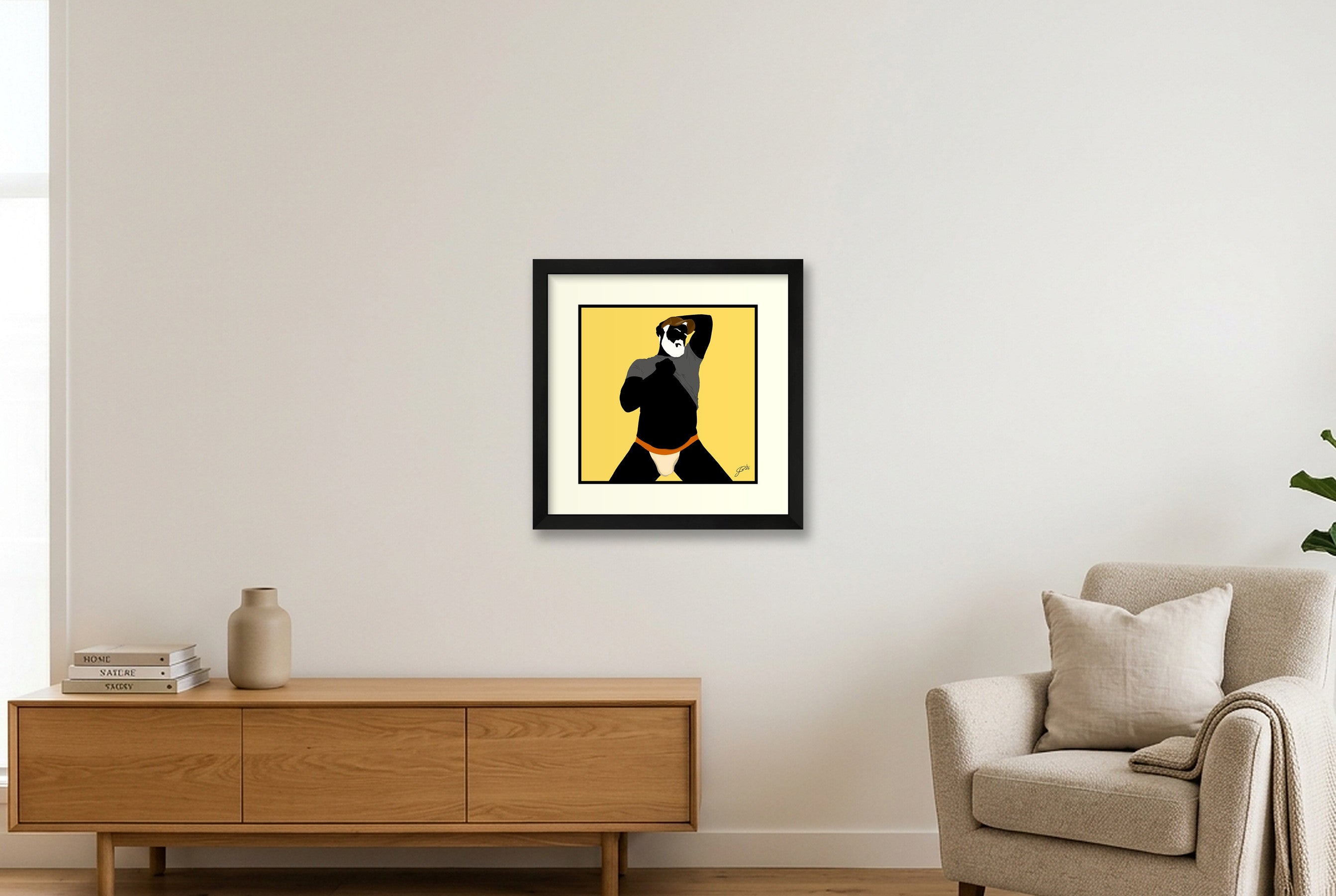 Ben - Bear flag colours Art - Yellow — 30×30cm, 12×12" Black Frame