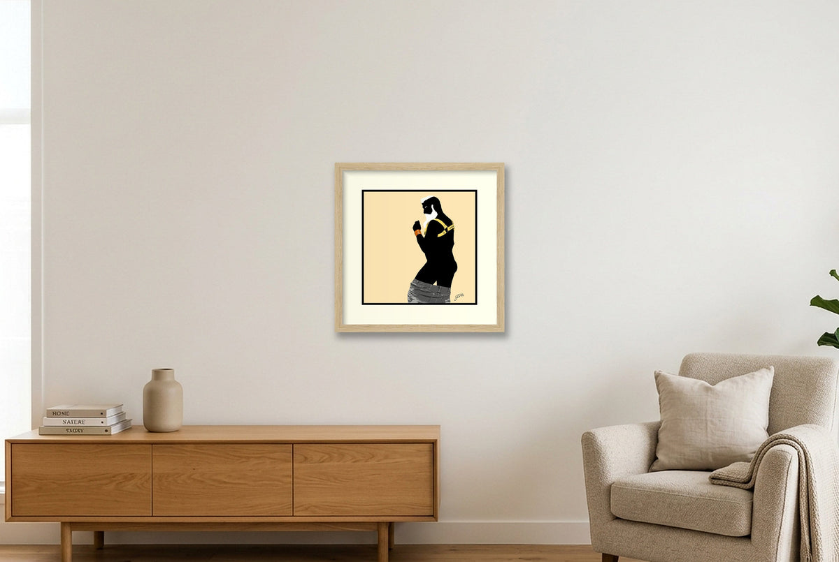Bruce - Bear flag colours Art - Cream — 30×30cm, 12×12" Oak Frame