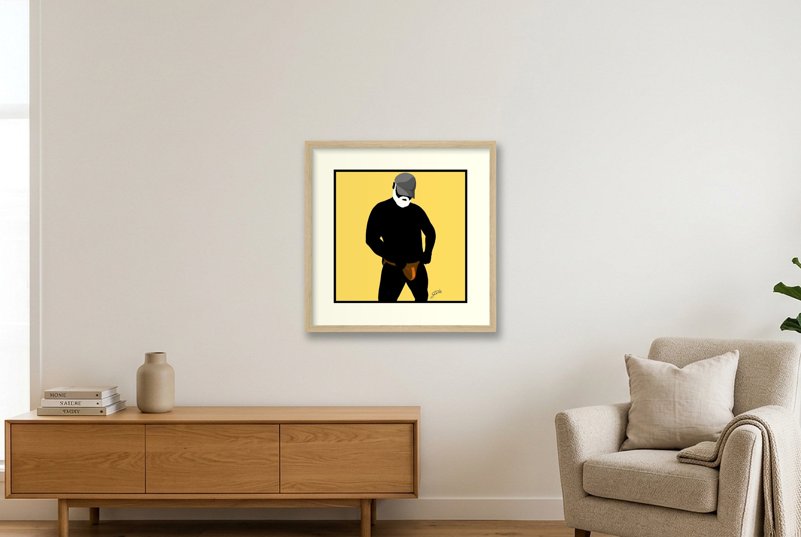 Jim - Bear flag colours Art - Yellow — 40×40cm, 16×16" Oak Frame