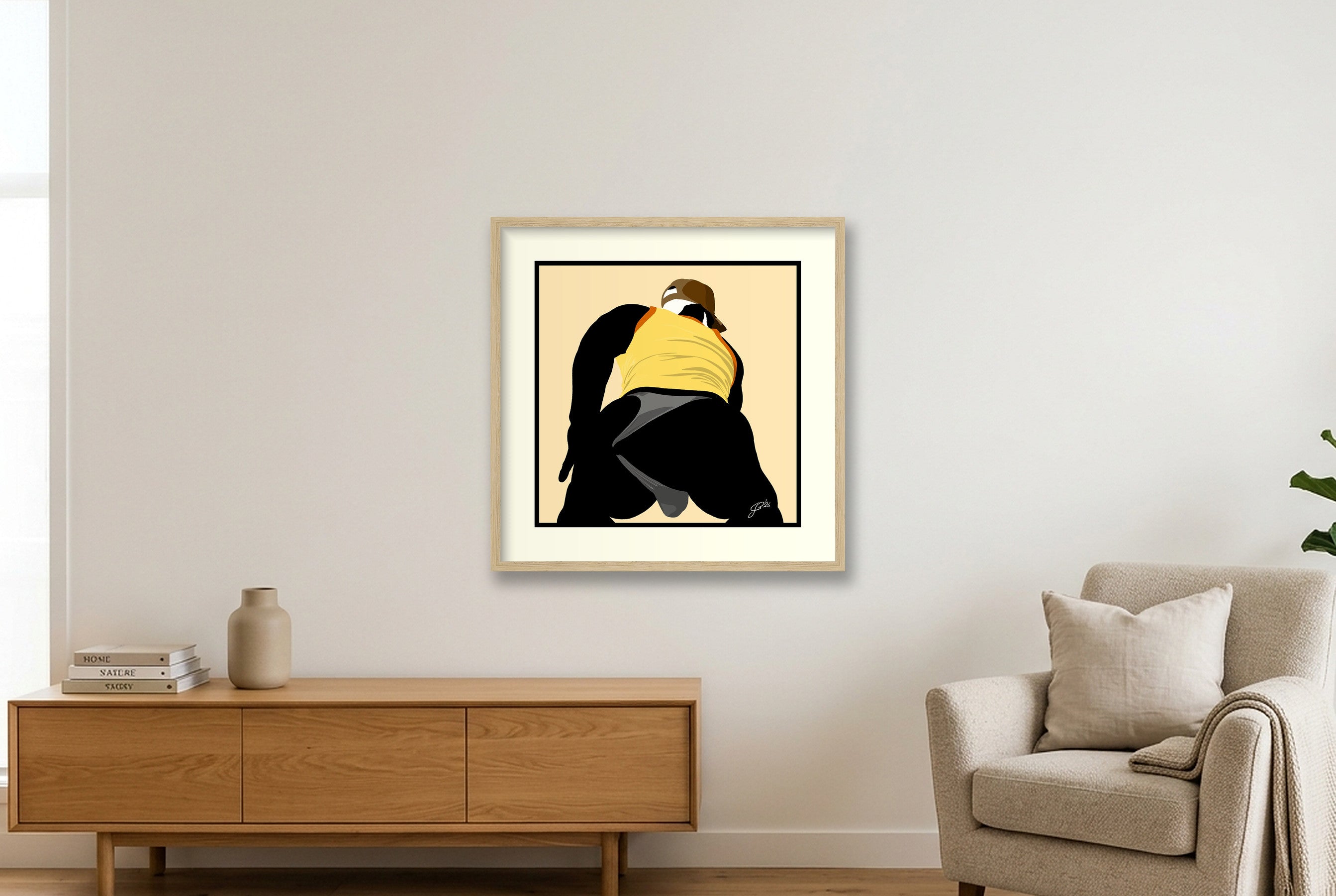 Tom - Bear flag colours Art - Cream — 50×50cm, 20×20" Oak Frame