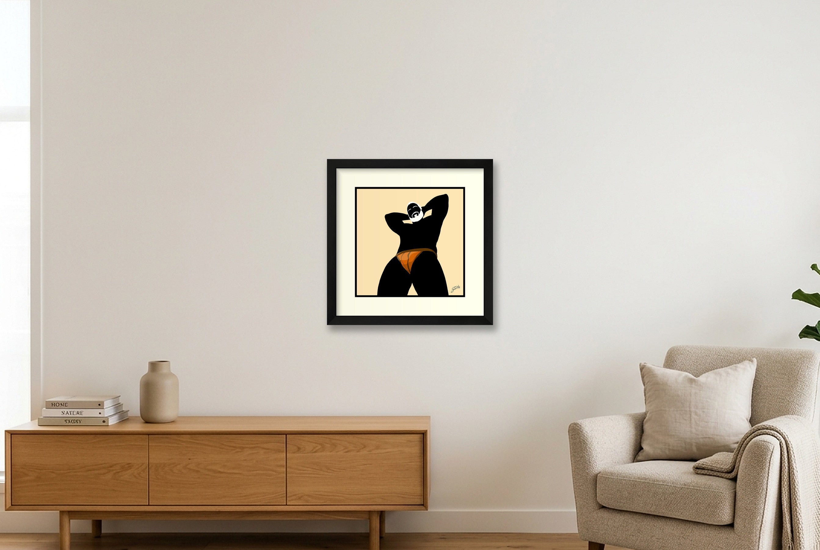 Frank - Bear flag colours Art - Cream — 30×30cm, 12×12" Black Frame