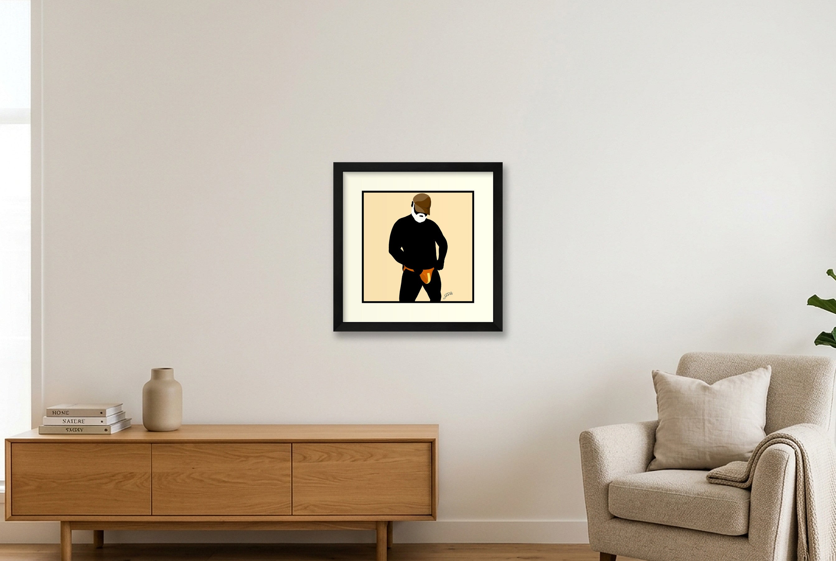 Jim - Bear flag colours Art - Cream — 30×30cm, 12×12" Black Frame