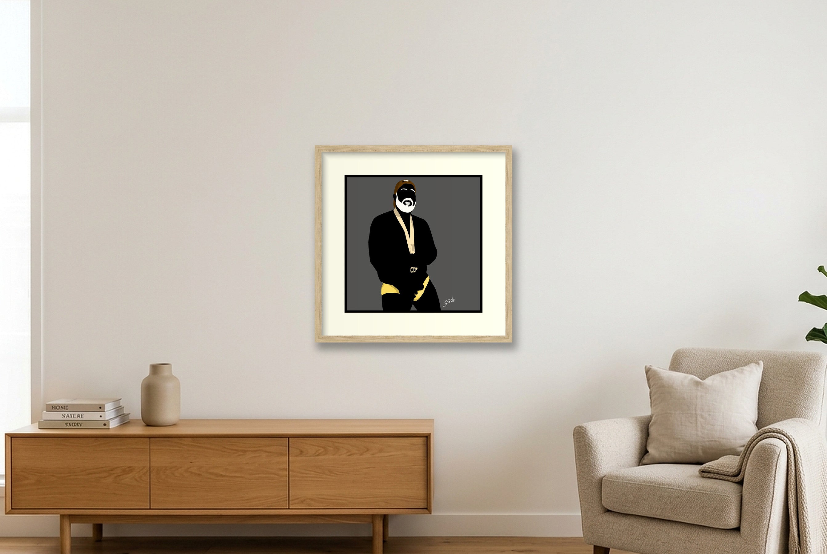 Raul - Bear flag colours Art - Grey — 40×40cm, 16×16" Oak Frame