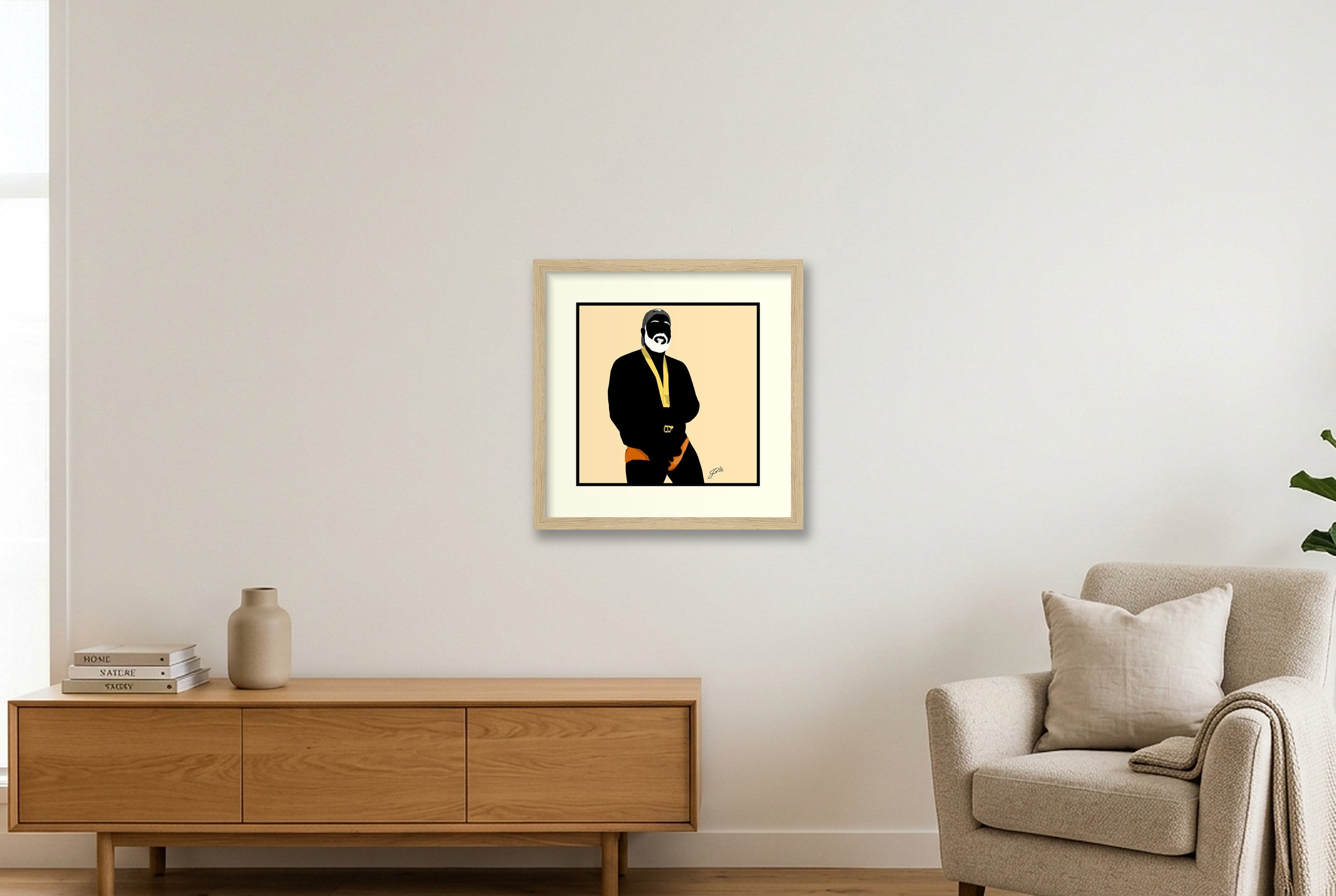 Raul - Bear flag colours Art - Cream — 30×30cm, 12×12" Oak Frame