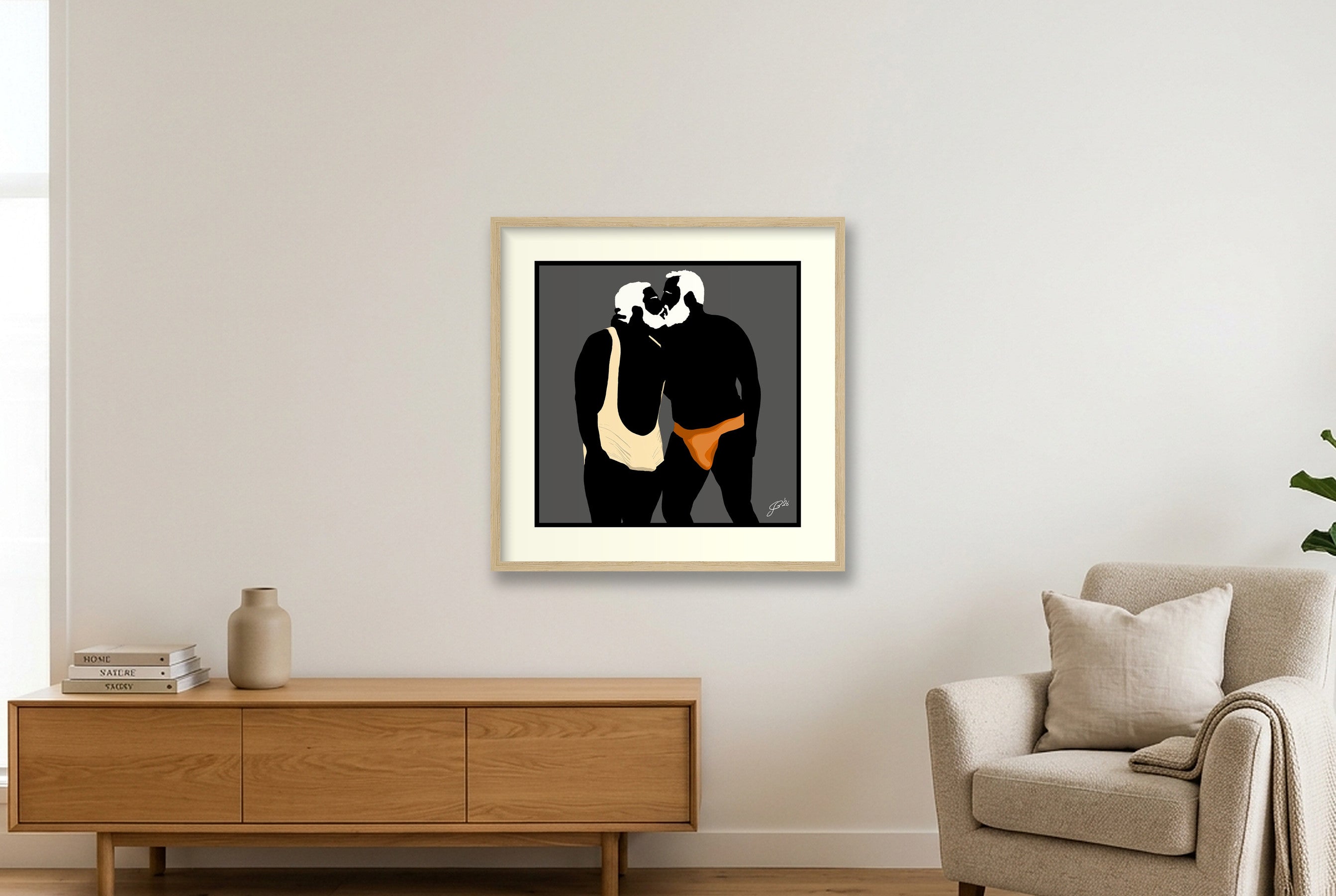 Mark & Steve - Bear flag colours Art - Grey — 50×50cm, 20×20" Oak Frame