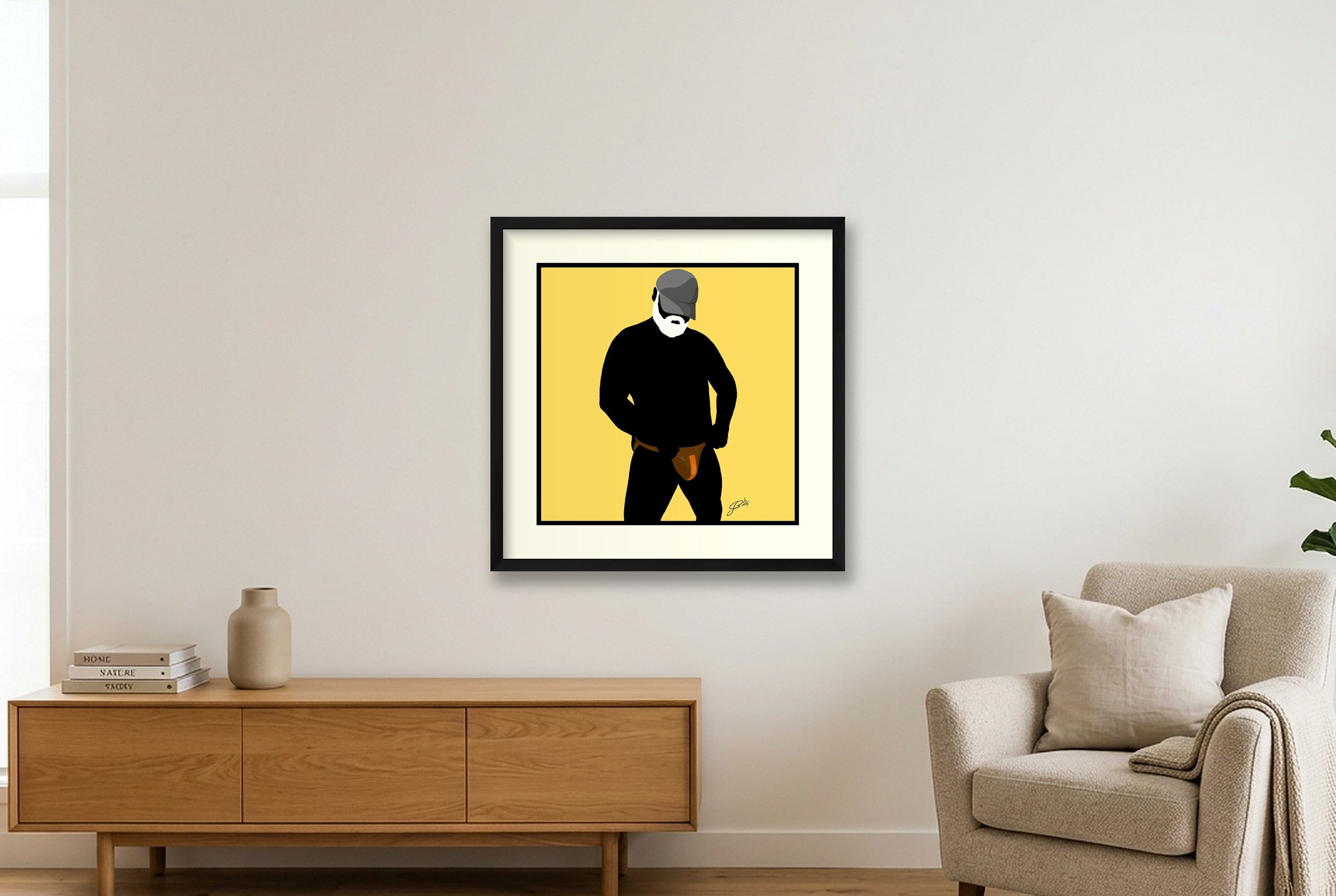 Jim - Bear flag colours Art - Yellow — 50×50cm, 20×20" Black Frame
