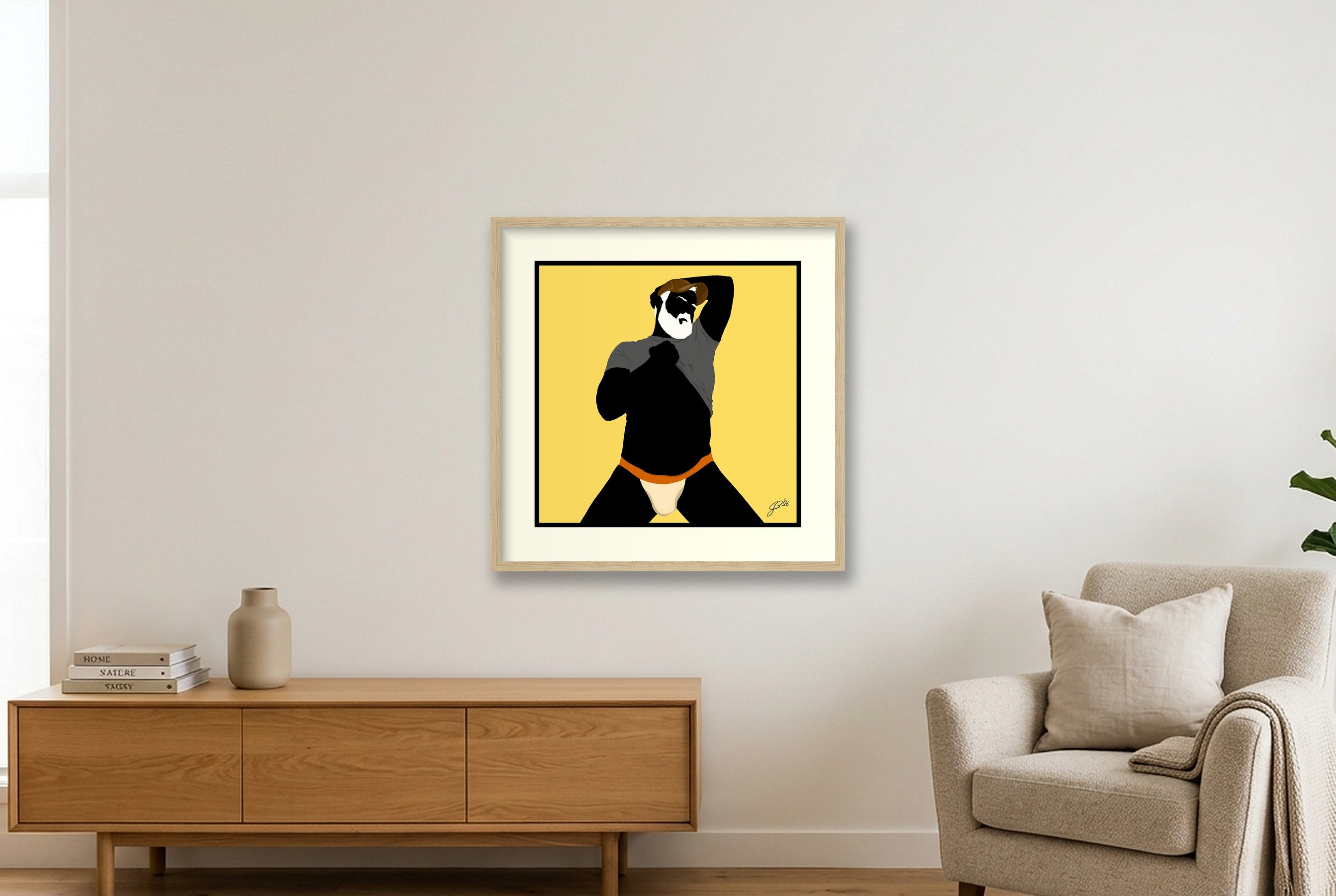 Ben - Bear flag colours Art - Yellow — 50×50cm, 20×20" Oak Frame