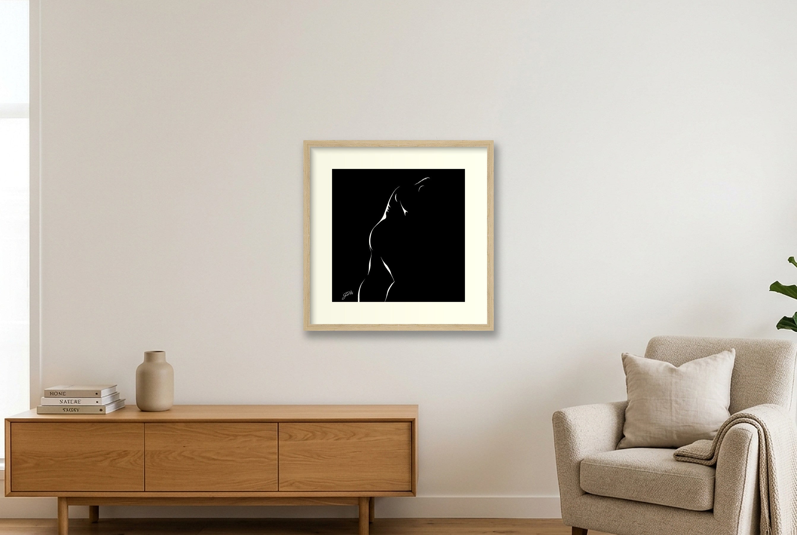 Big-arse Bob “Negative space Bear” — 40×40cm, 16×16" Oak Frame