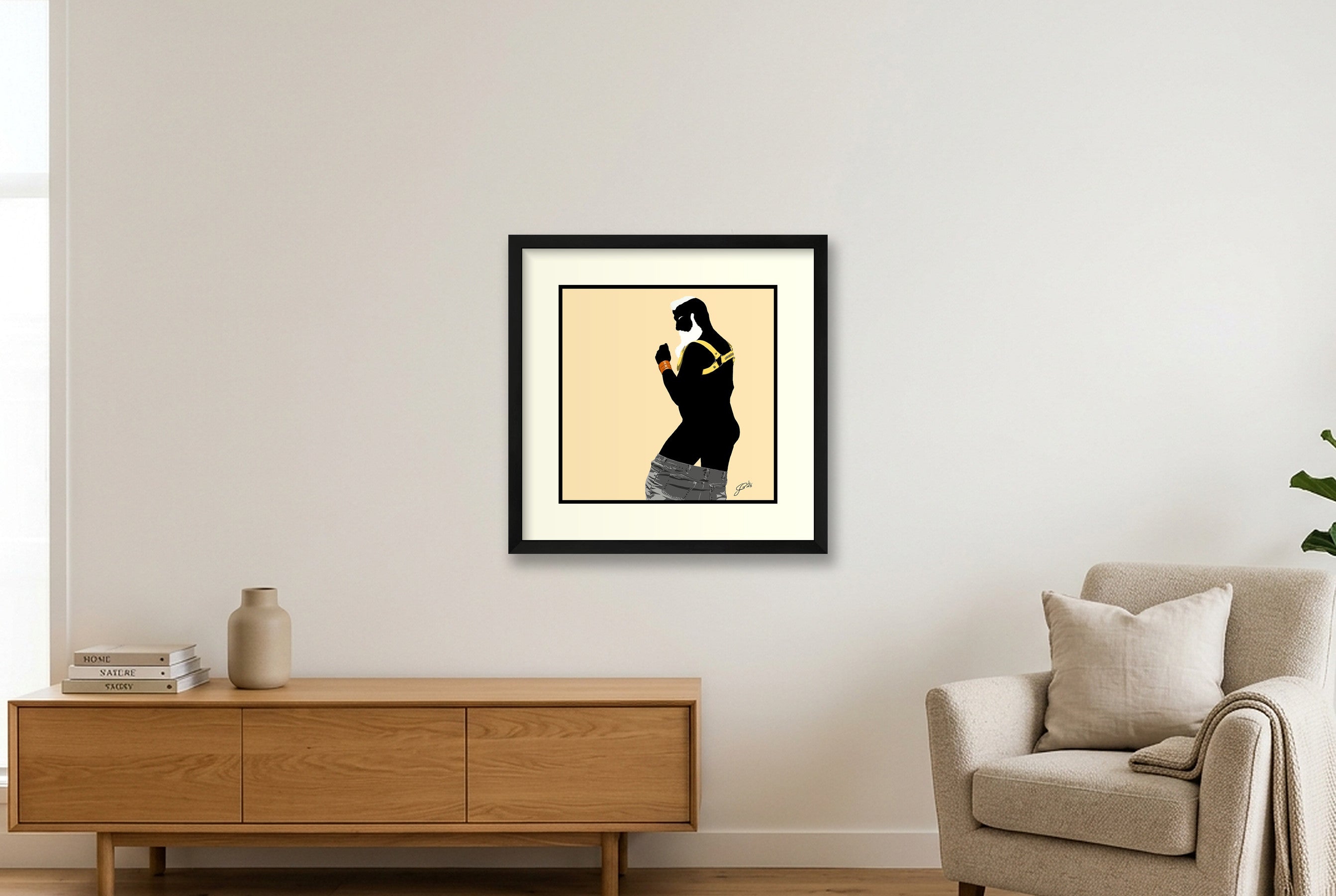 Bruce - Bear flag colours Art - Cream — 40×40cm, 16×16" Black Frame