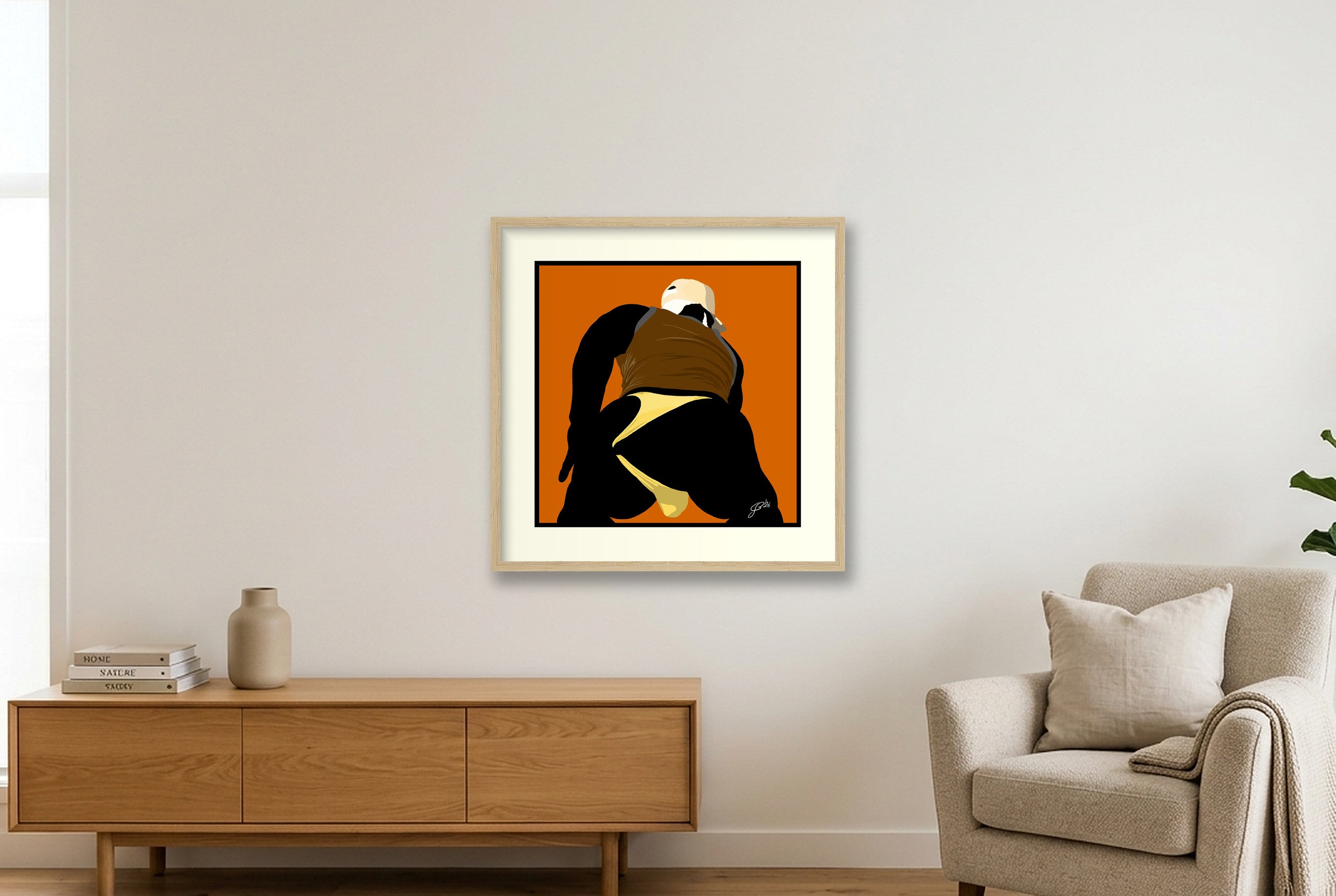 Tom - Bear flag colours Art - Orange — 50×50cm, 20×20" Oak Frame