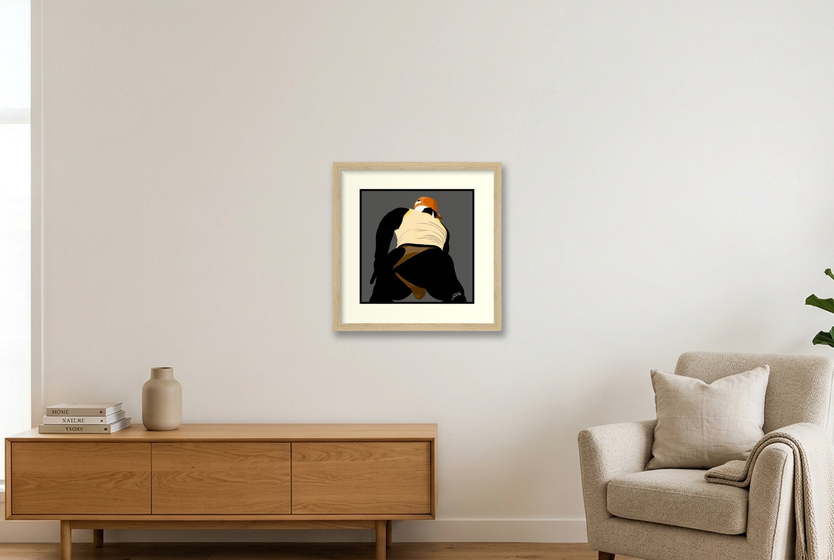Tom - Bear flag colours Art - Grey — 30×30cm, 12×12" Oak Frame