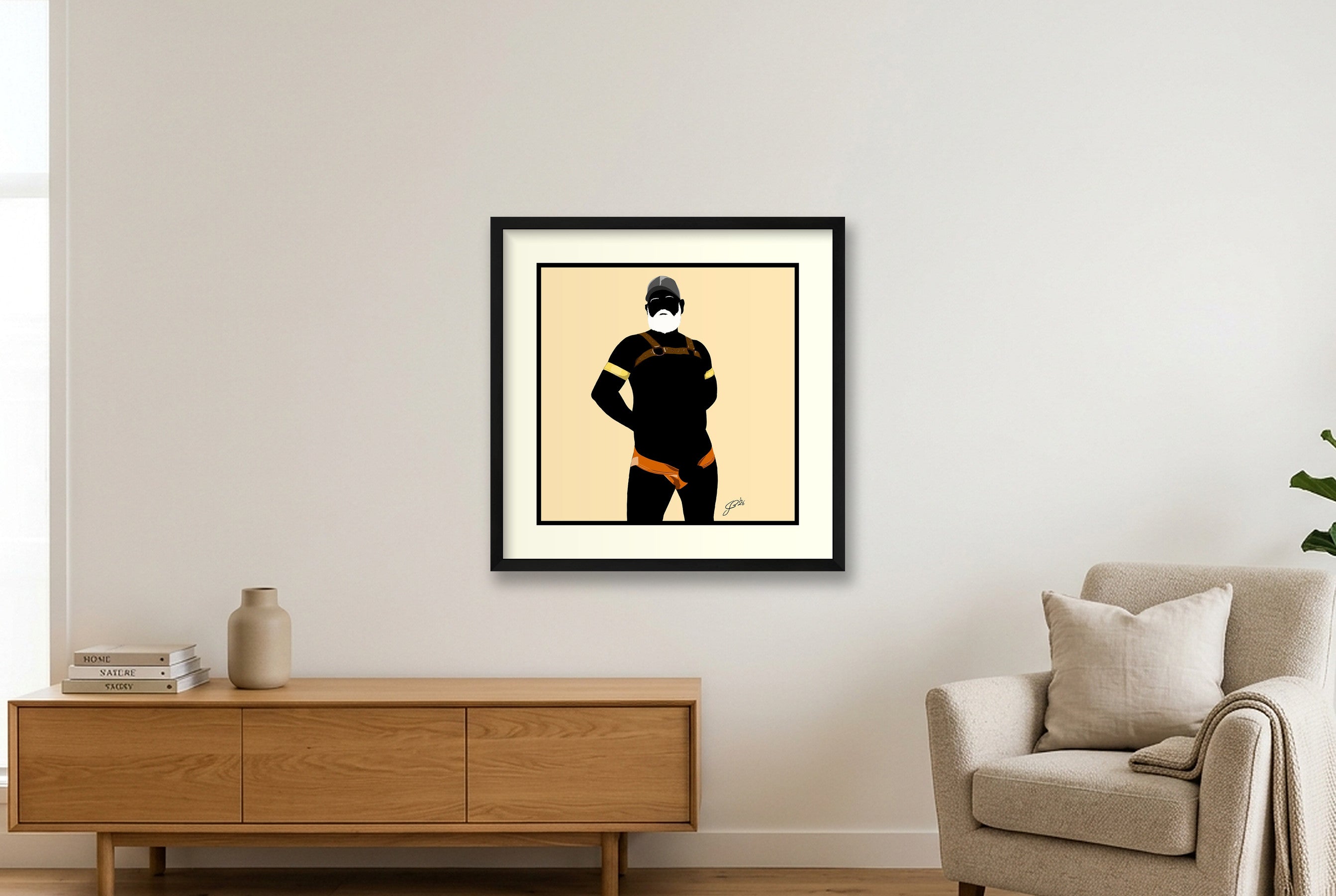 Rob - Bear flag colours Art - Cream — 50×50cm, 20×20" Black Frame