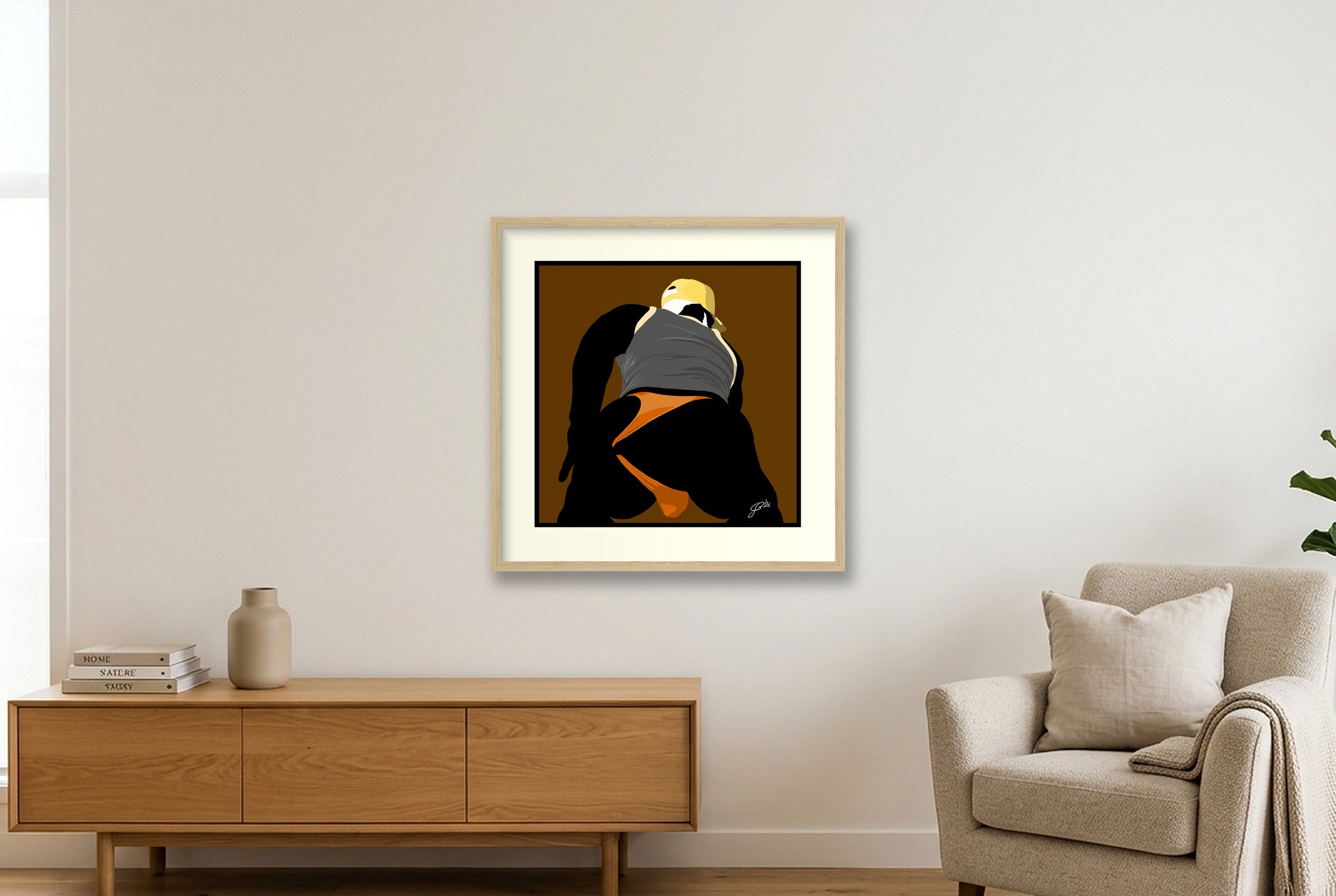Tom - Bear flag colours Art - Brown — 50×50cm, 20×20" Oak Frame